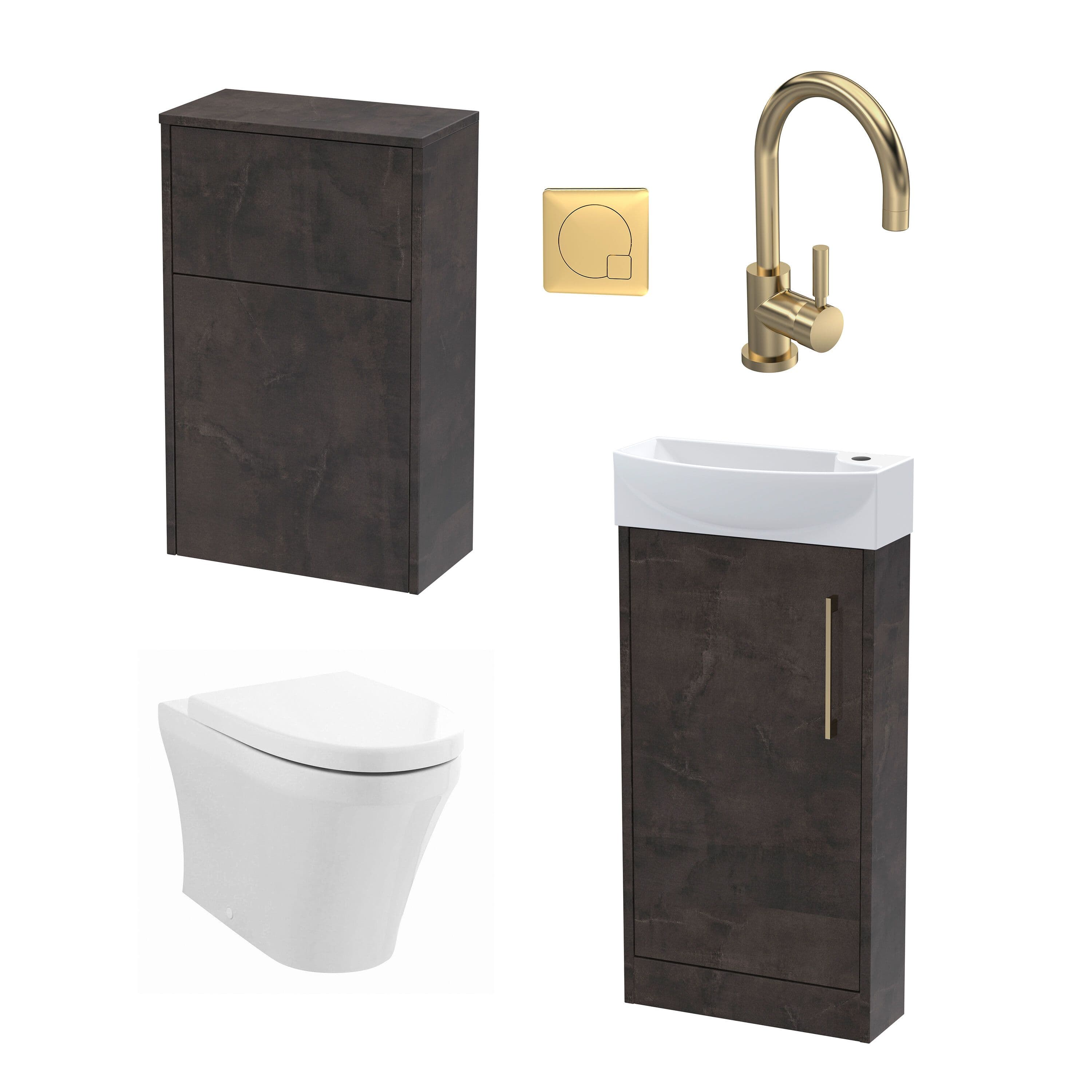 Cloakroom Left Hand Vanity WC Unit Toilet Tap Slate Brass 440mm