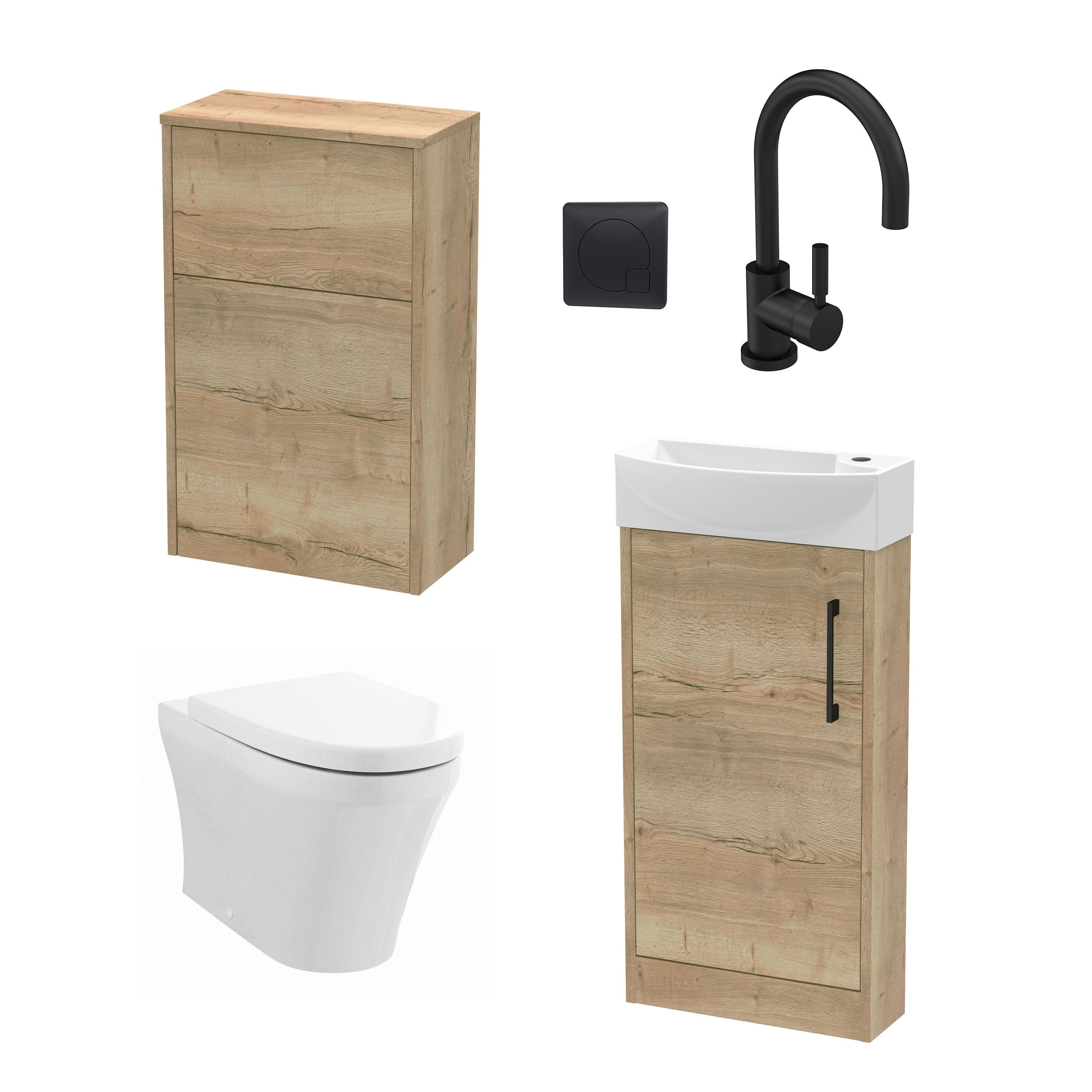 Cloakroom Left Hand Vanity WC Unit Toilet Tap Oak 440mm