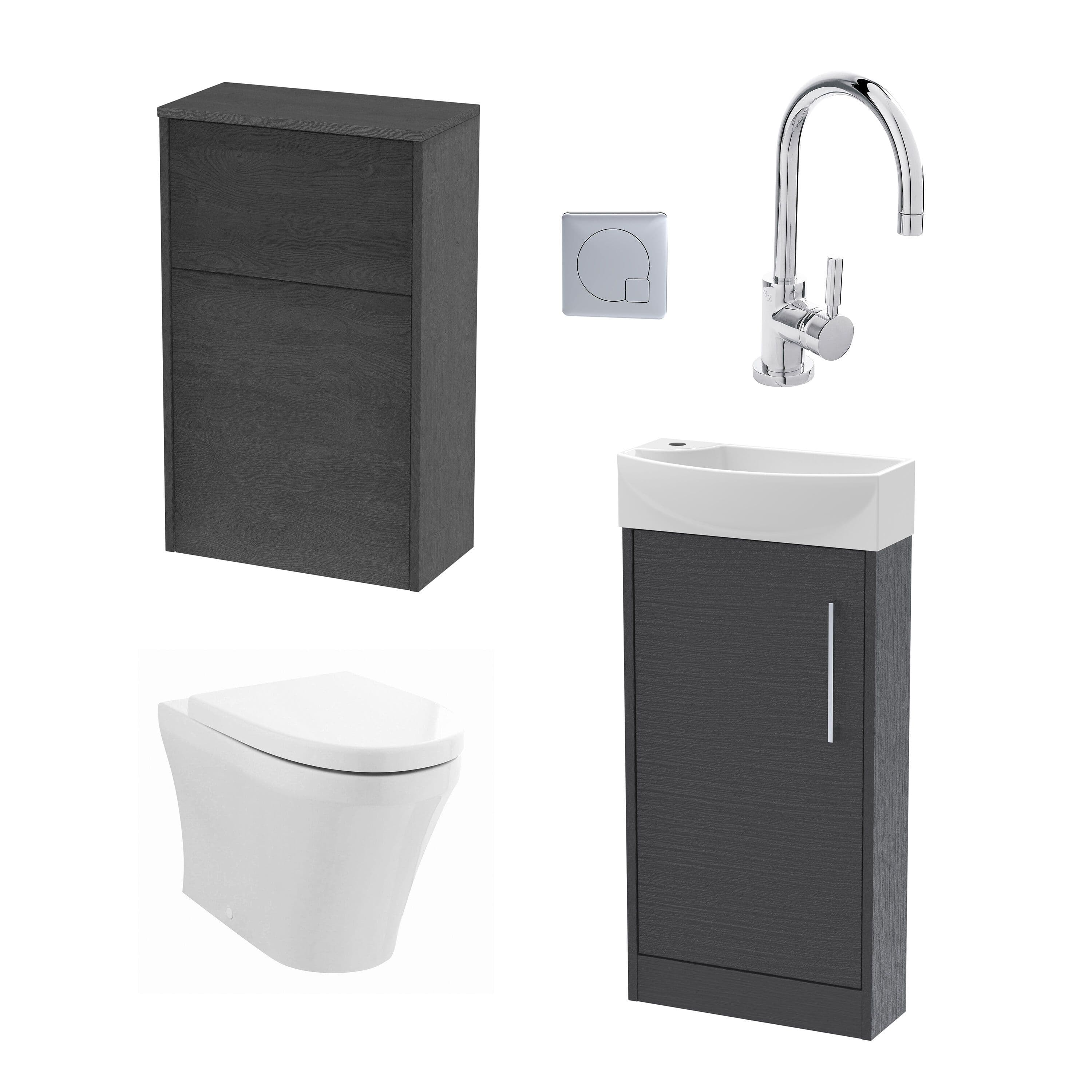 Cloakroom Right Hand Vanity WC Unit Toilet Tap Graphite 440mm