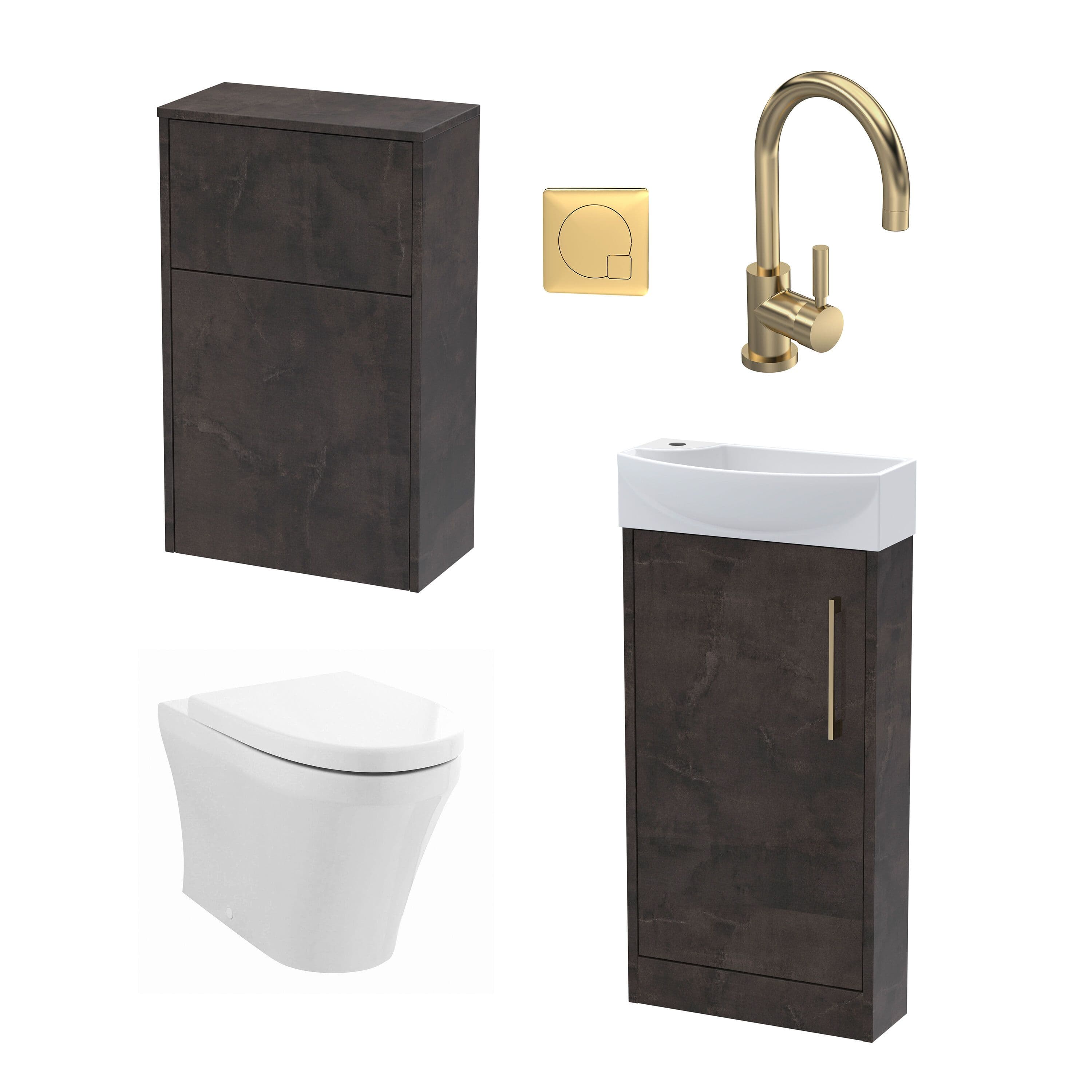 Cloakroom Right Hand Vanity WC Unit Toilet Tap Slate Brass 440mm