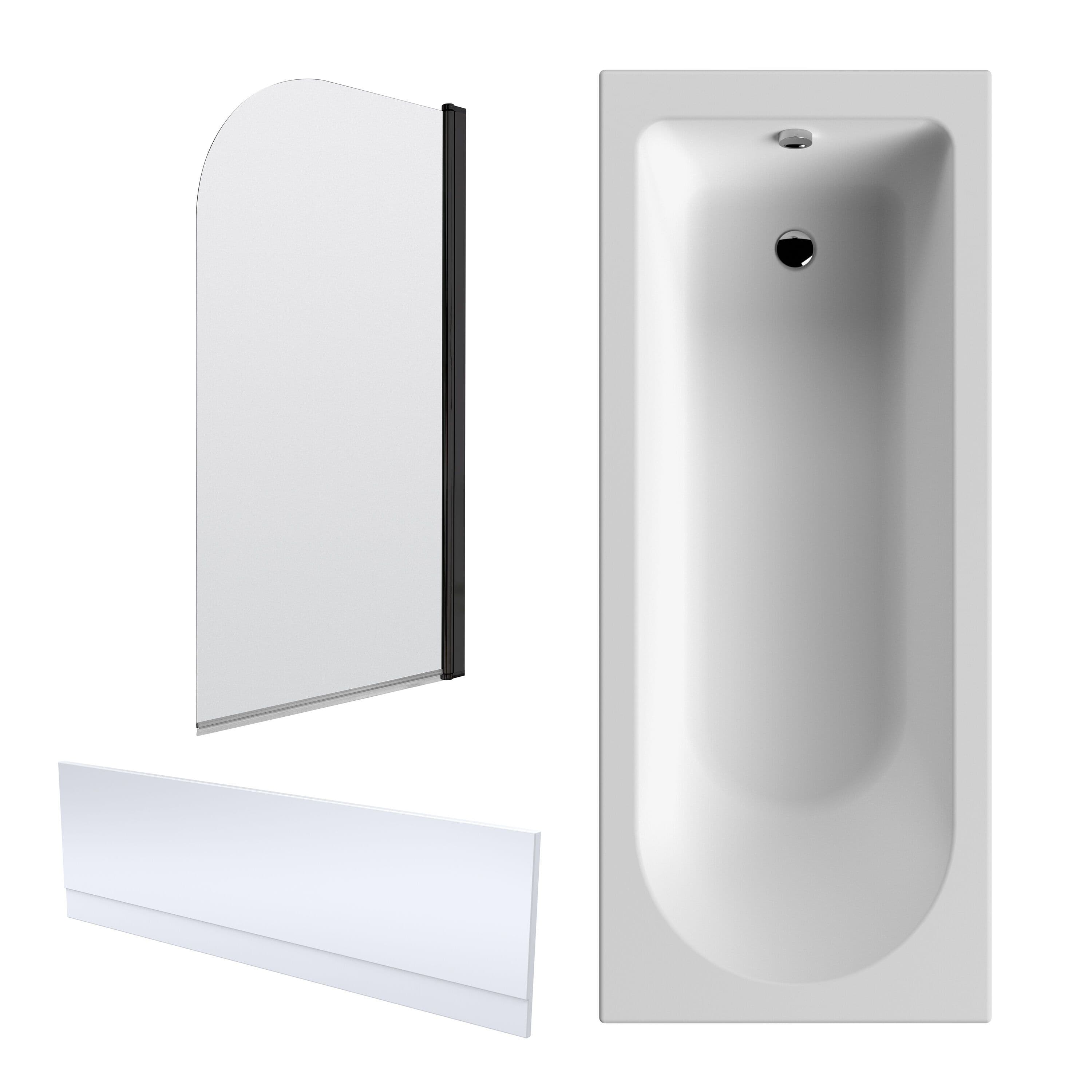 Shower Bath Bundle Single End Round Tub Front Panel & Round Bath Screen 1700mm x 750mm