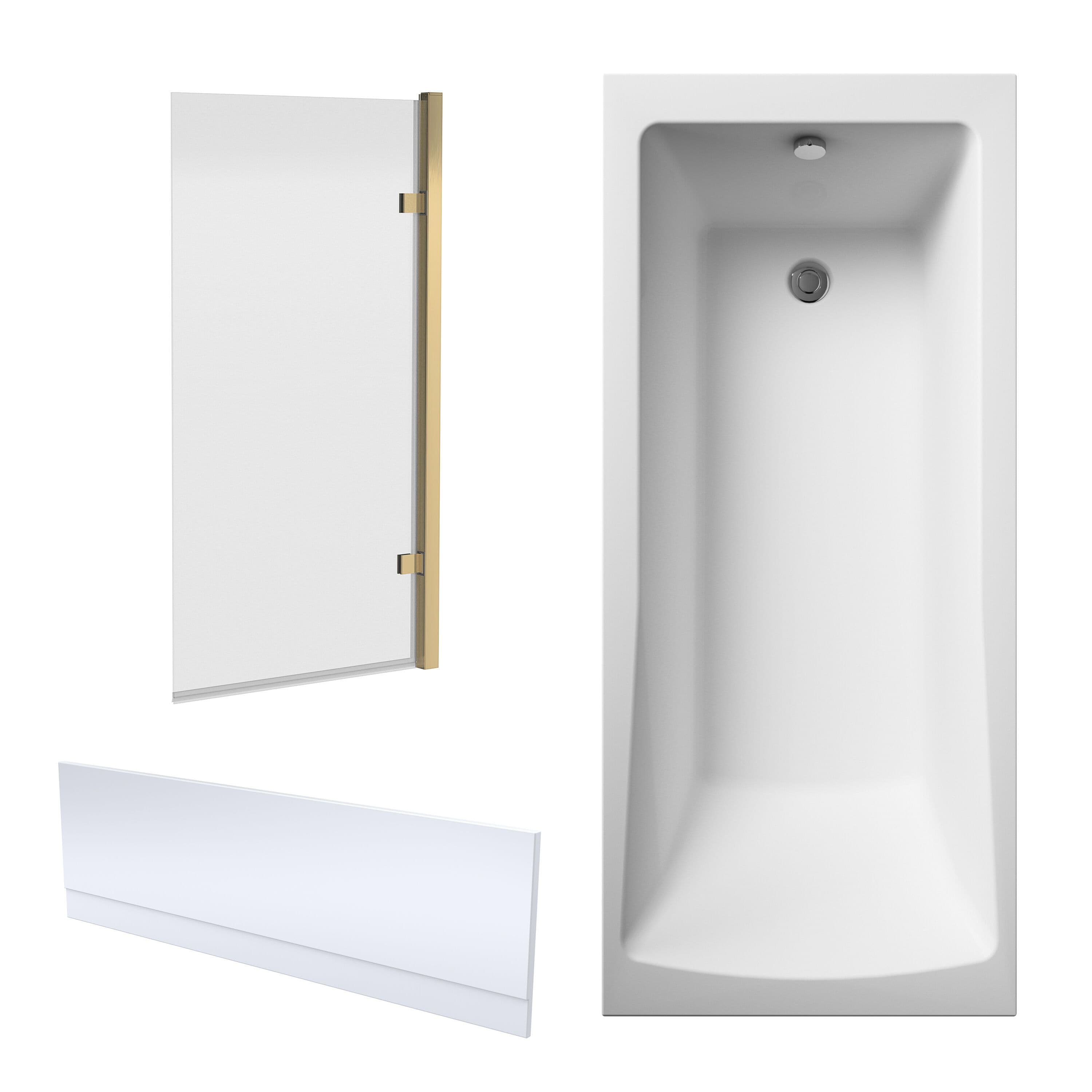 Bath Suite 1700x700mm Square Bath Front Panel Square Screen Brushed Brass