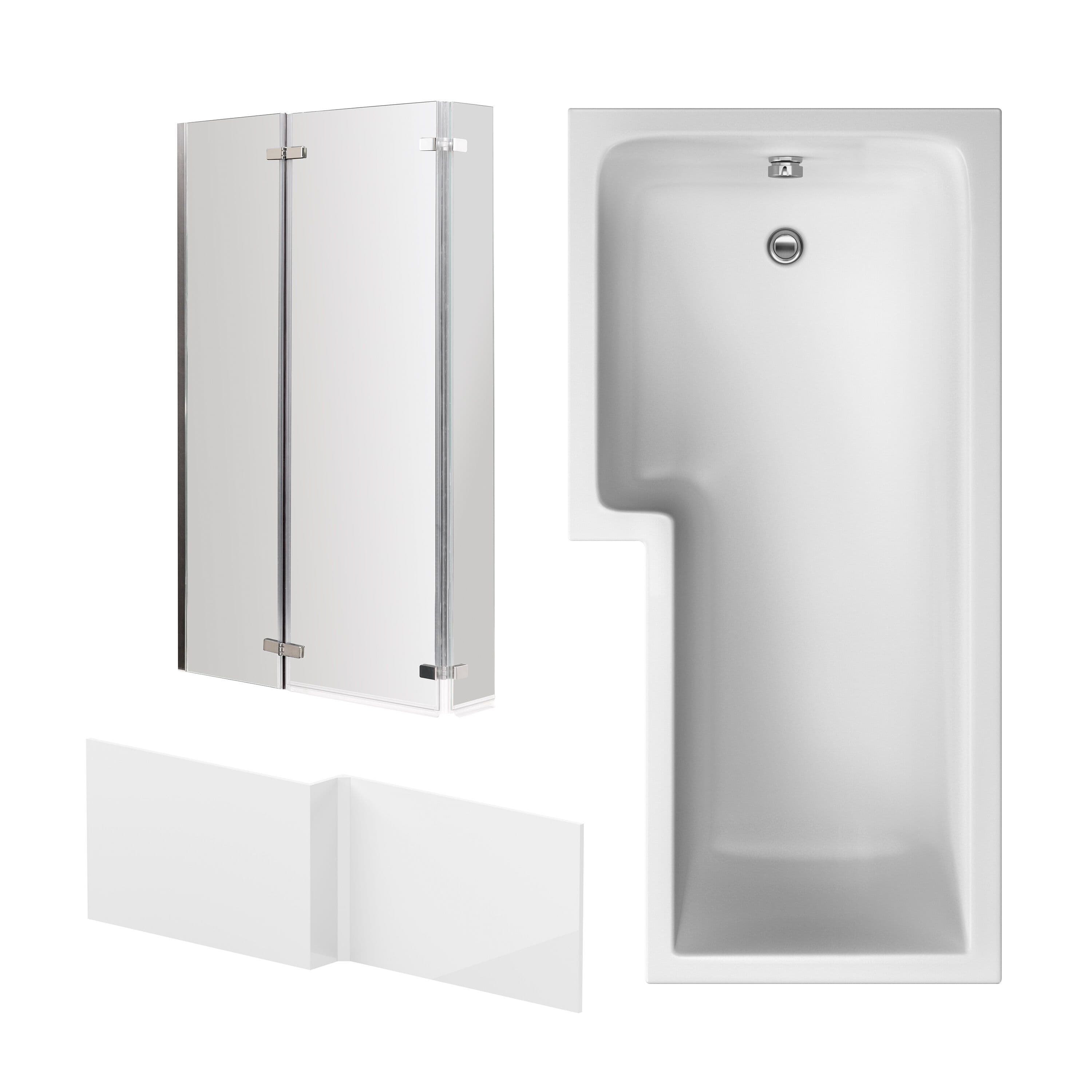 L Shape Bath Panel Double Hinged Fixed Screen Left Hand 1700mm
