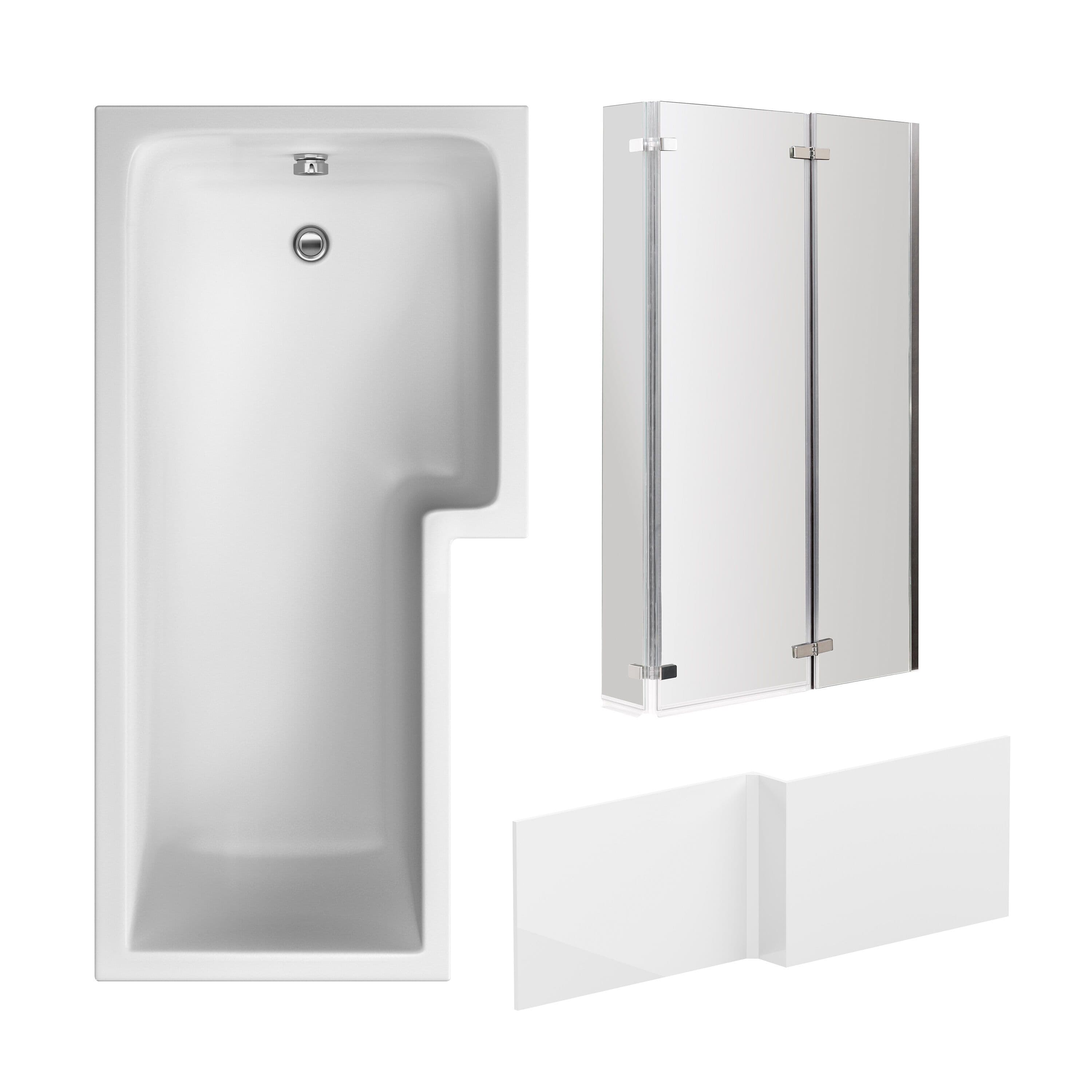 L Shape Bathtub Front Panel Screen Double Hinge Chrome