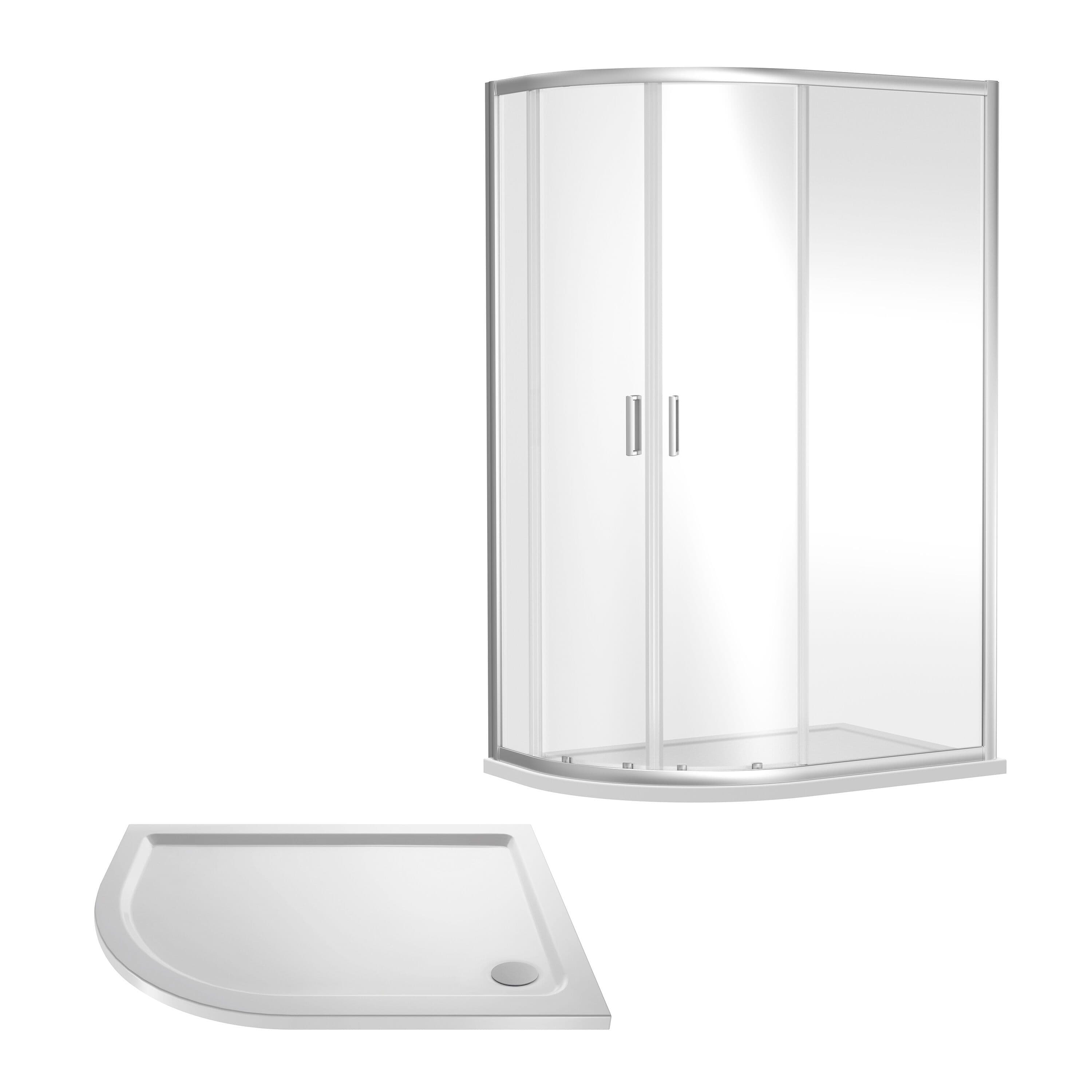 Offset Left Hand Quadrant Slimline Tray Chrome 1200x 800mm