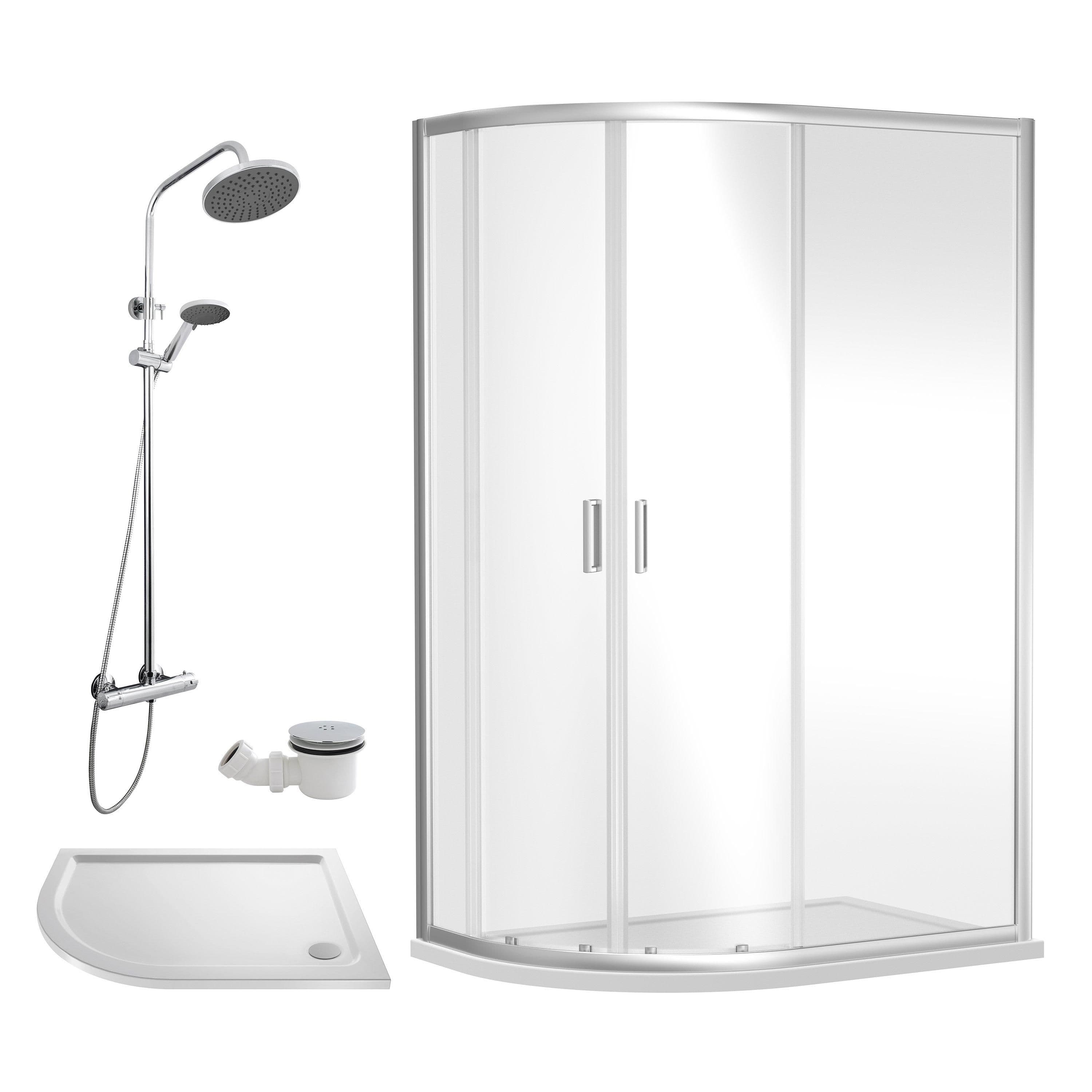 Offset Left Quadrant Tray Round Shower Waste Chrome 1200x 800mm