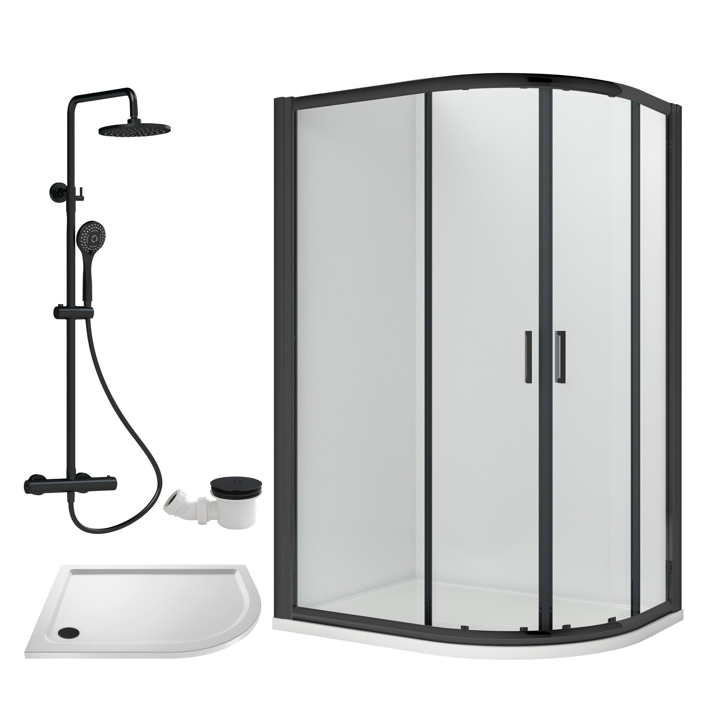 Offset Right Quadrant Tray Round Shower Waste White 1200x 800mm