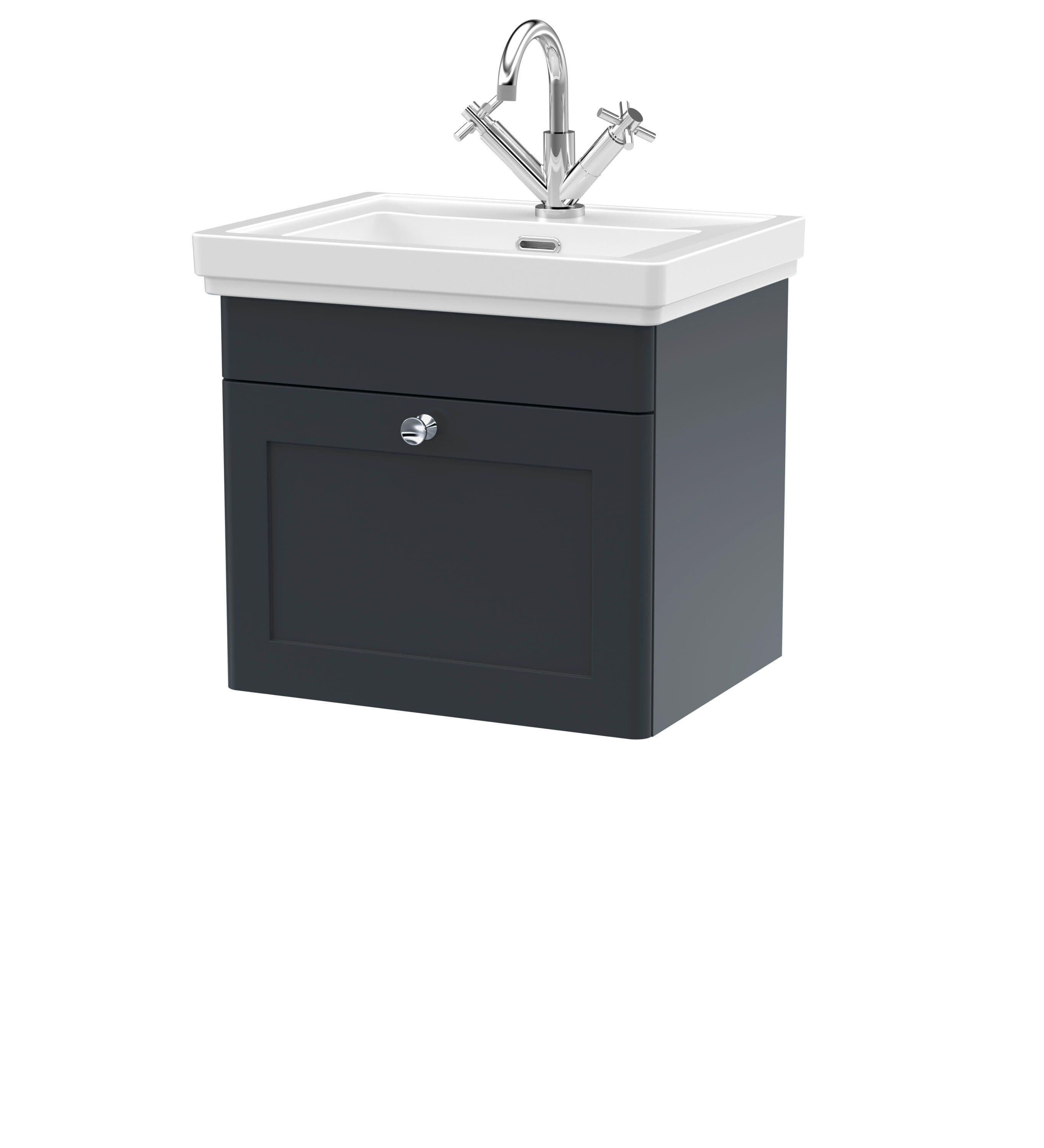 Traditional Wall Hung 1 Drawer Vanity 1 Tap Hole Fireclay Basin 500mm