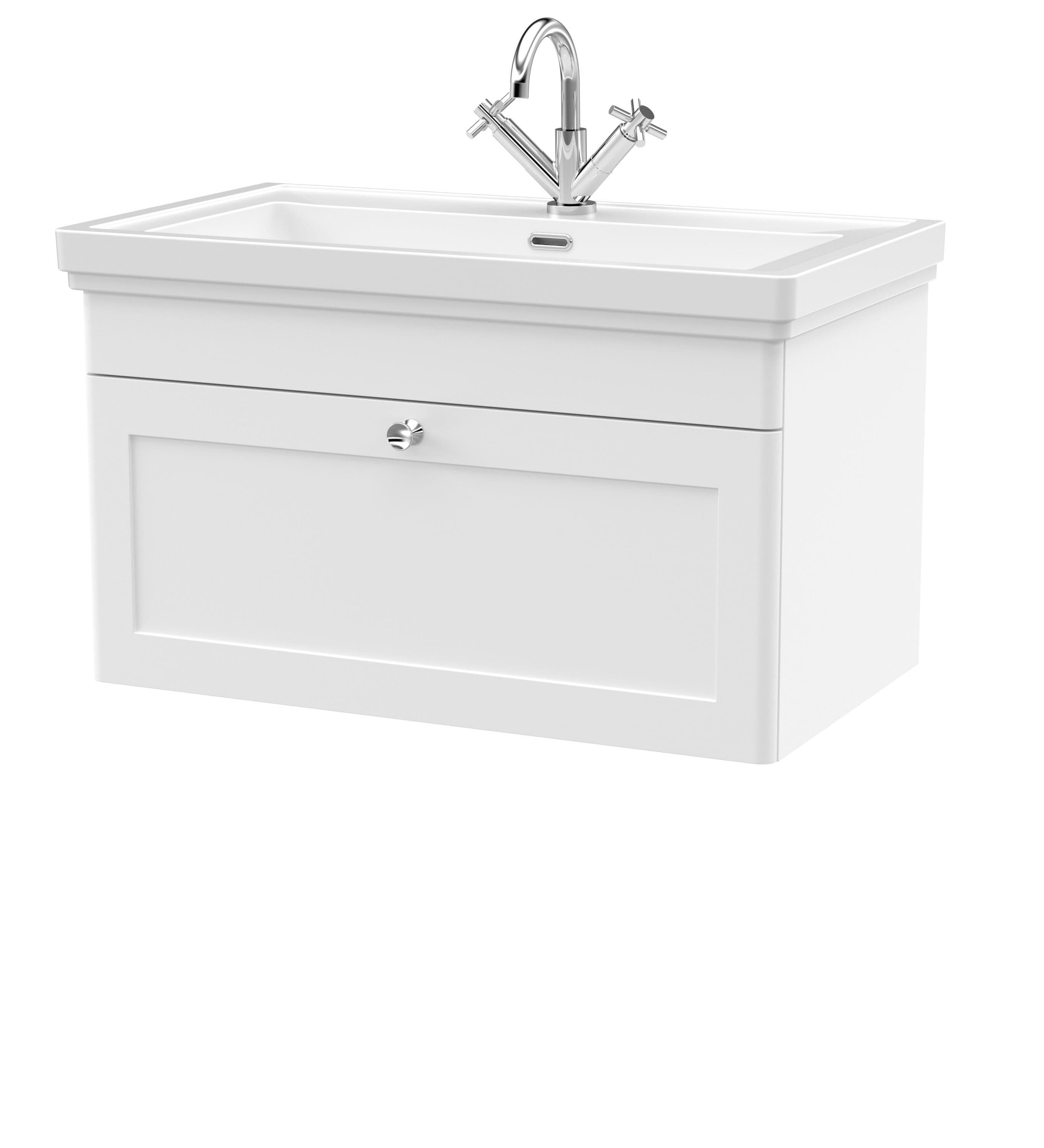 Traditional Wall Hung 1 Drawer Vanity 1 Tap Hole Fireclay Basin 800mm