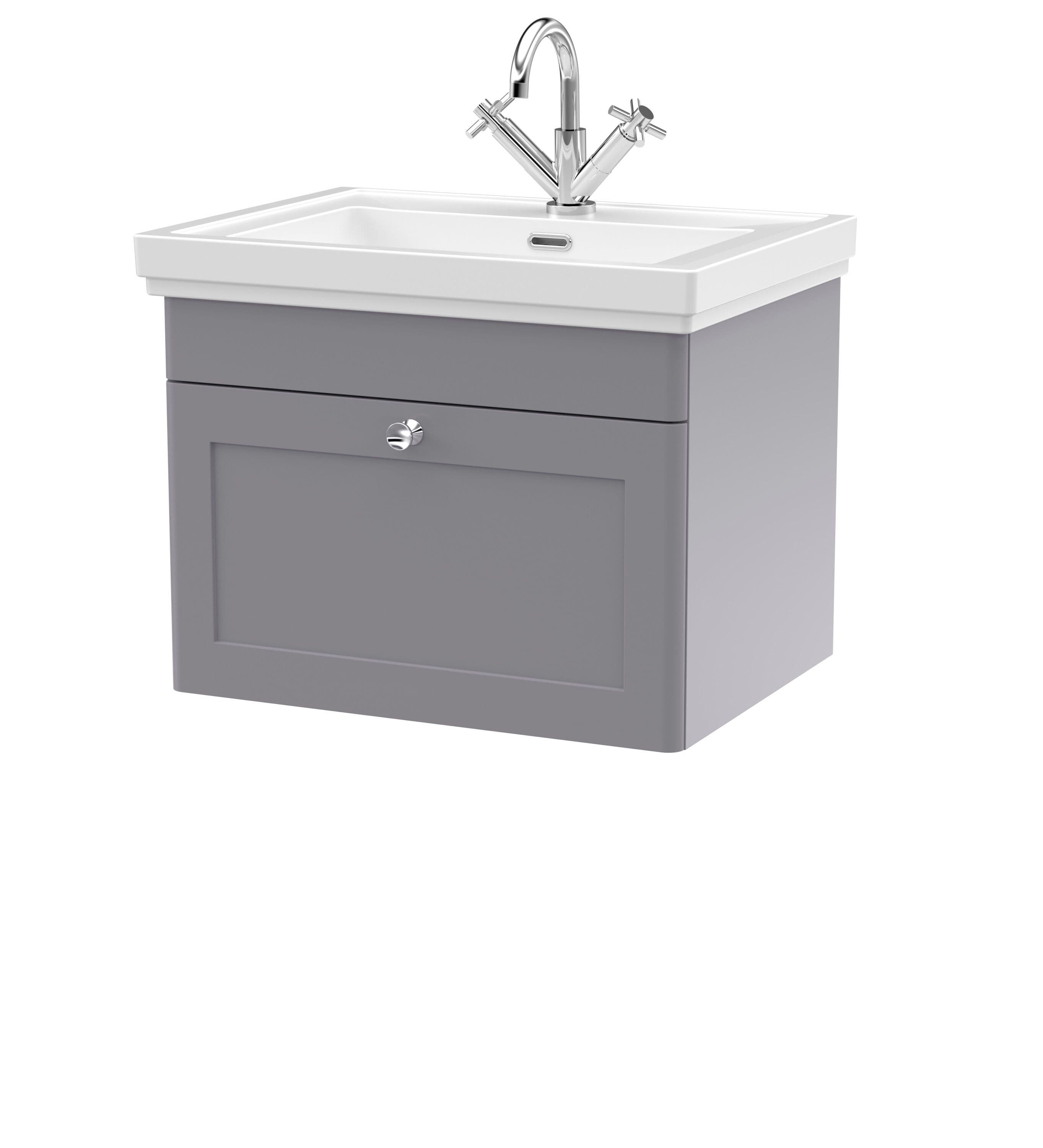 Traditional Wall Hung 1 Drawer Vanity 1 Tap Hole Fireclay Basin 600mm