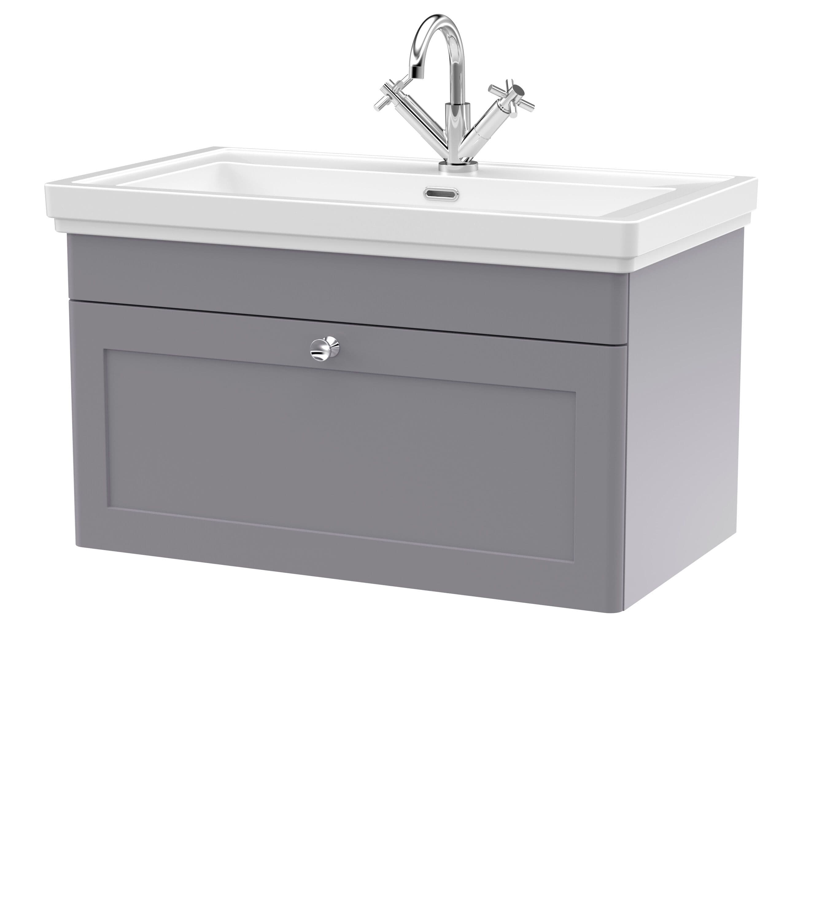 Traditional Wall Hung 1 Drawer Vanity 1 Tap Hole Fireclay Basin 800mm