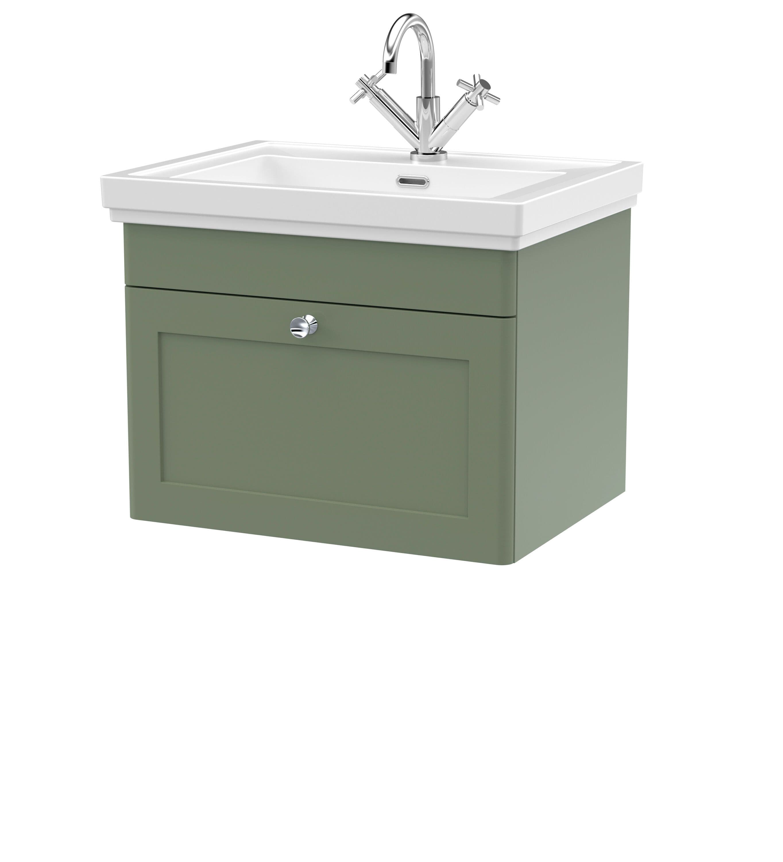 Traditional Wall Hung 1 Drawer Vanity 1 Tap Hole Fireclay Basin 600mm