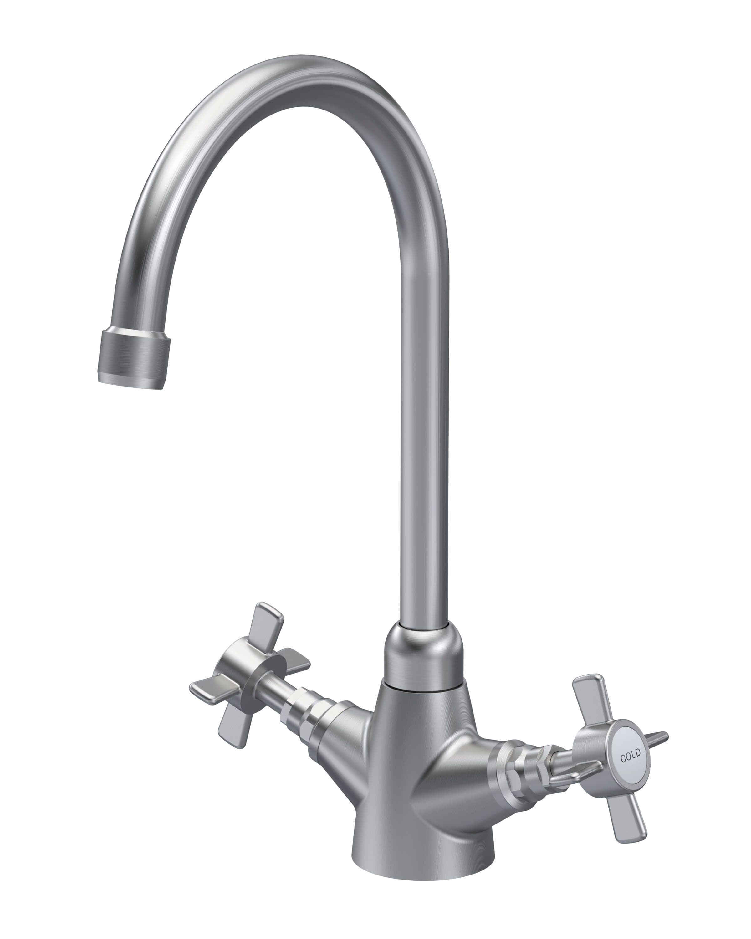 Classic Mono Mixer Kitchen Tap Crosshead Handles Brushed Nickel