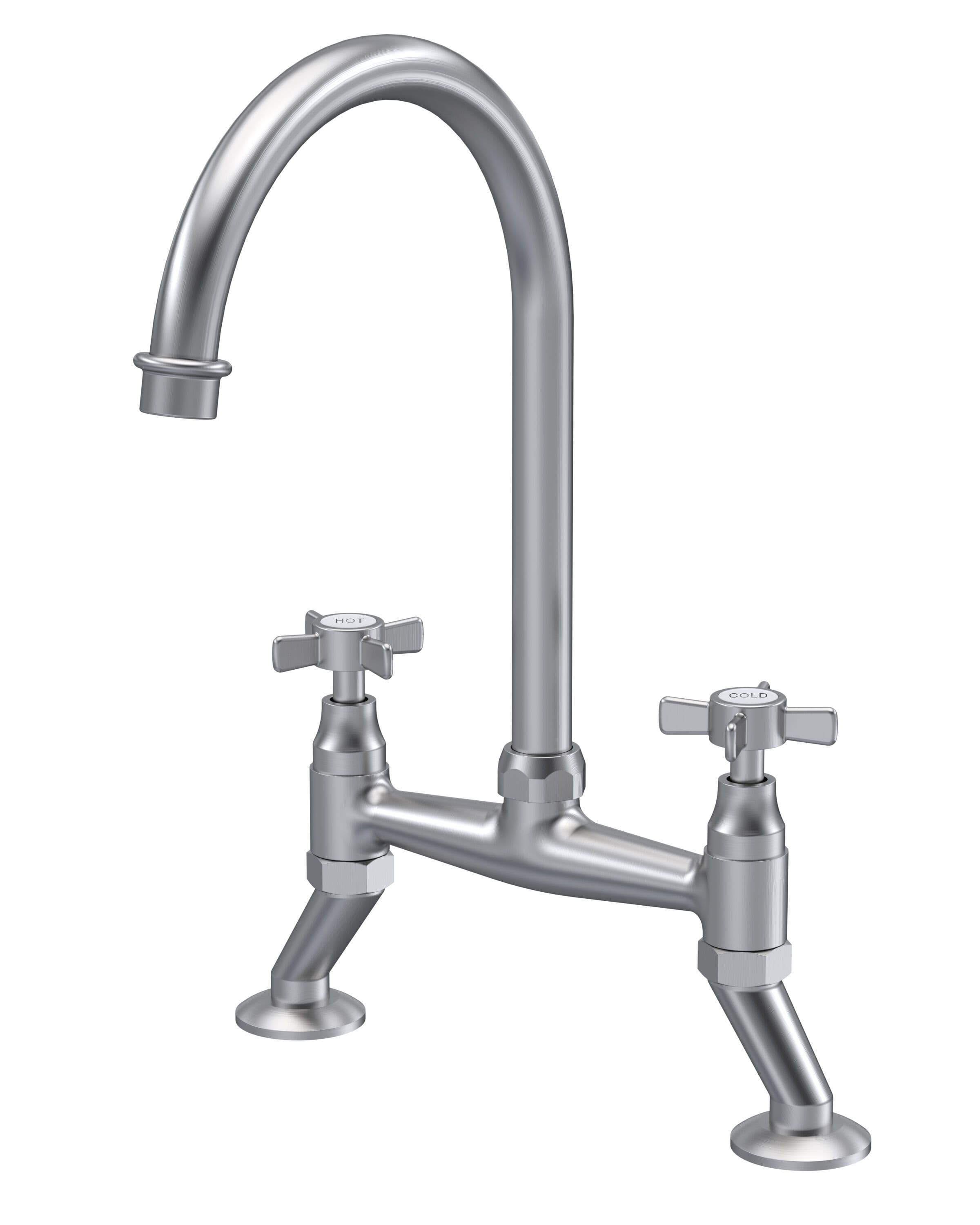 Classic Bridge Mixer Kitchen Tap Crosshead Handles Brushed Nickel