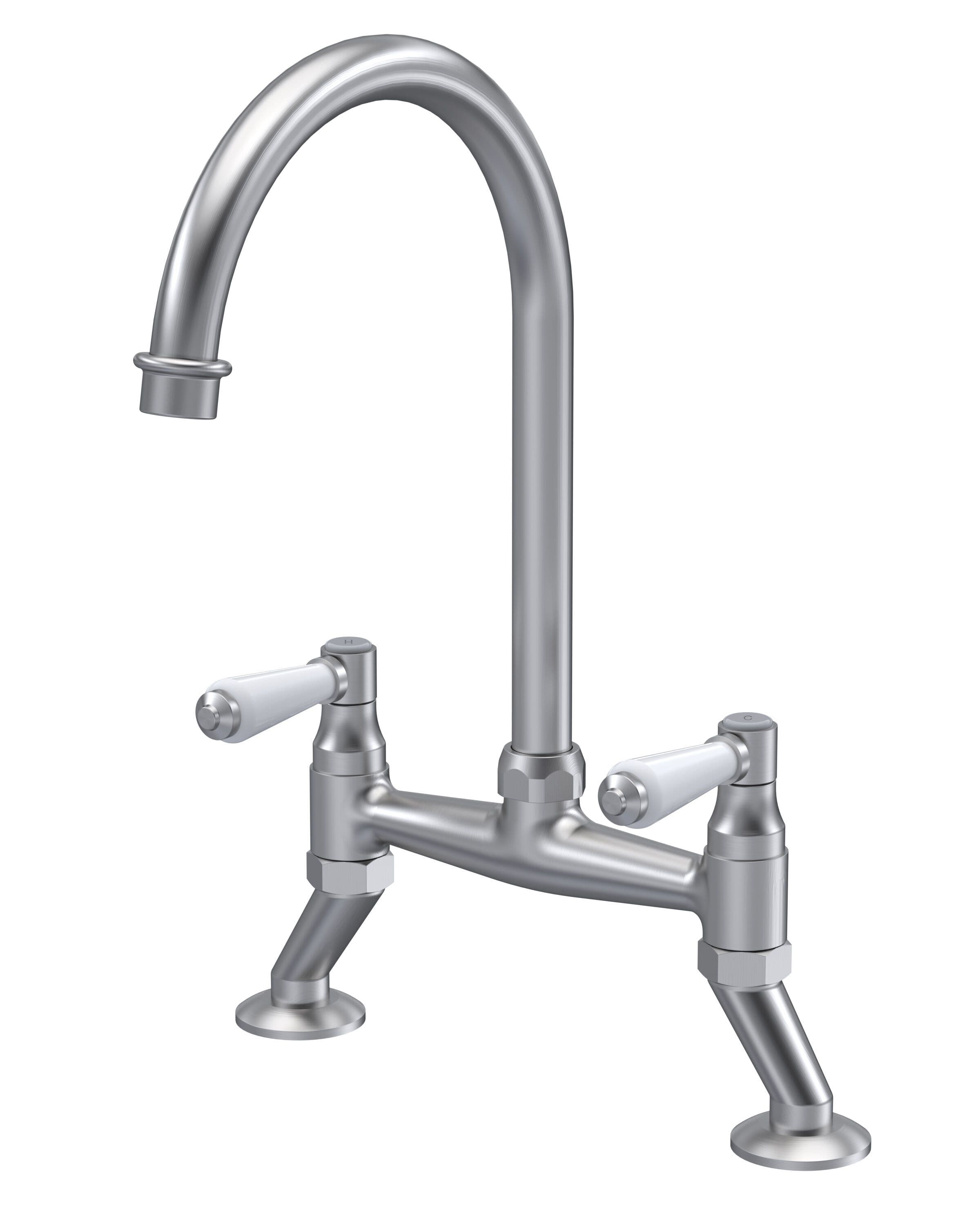 Traditional Bridge Mixer Kitchen Tap Lever Handles Brushed Nickel