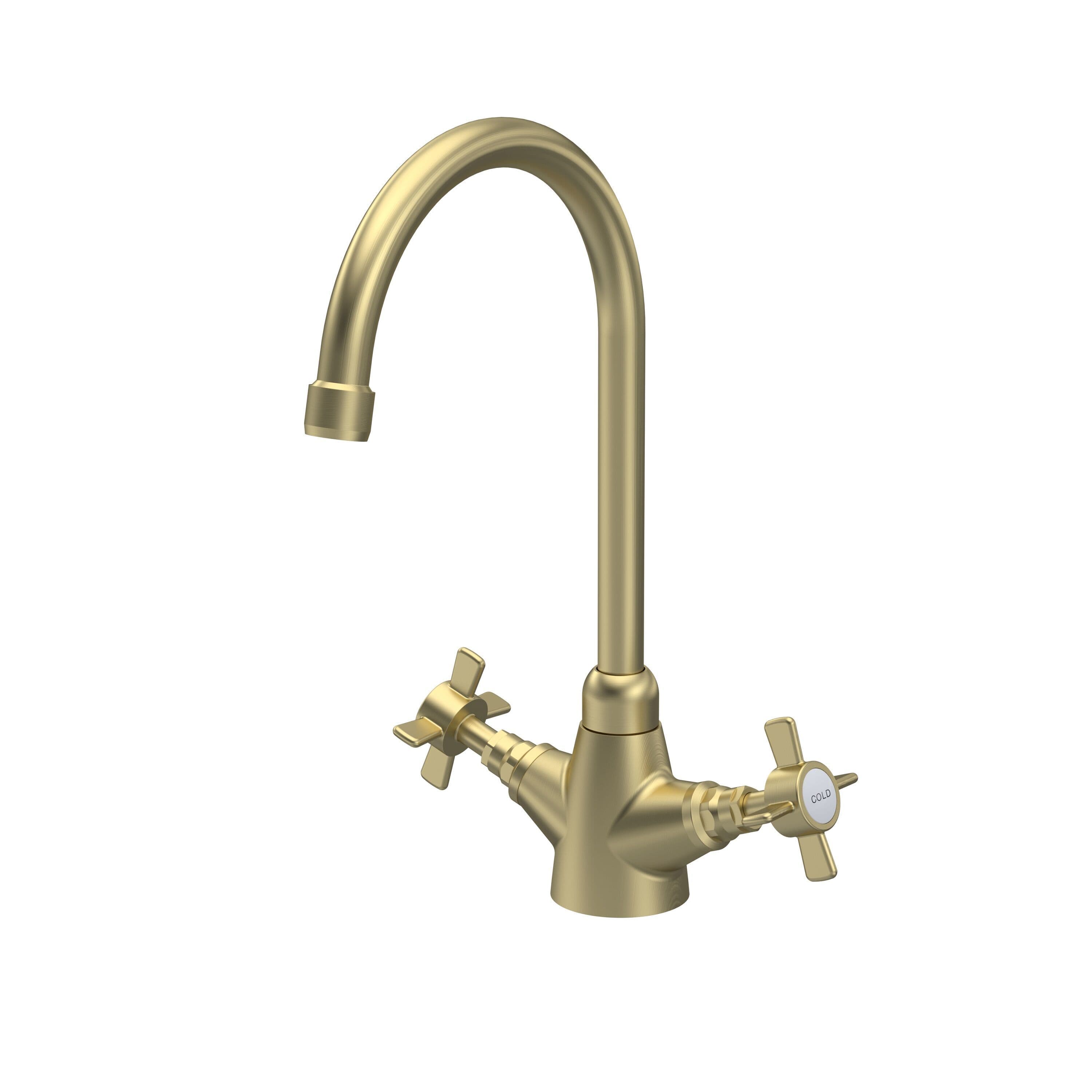 Traditional Mono Mixer Kitchen Tap Crosshead Handles Brushed Brass