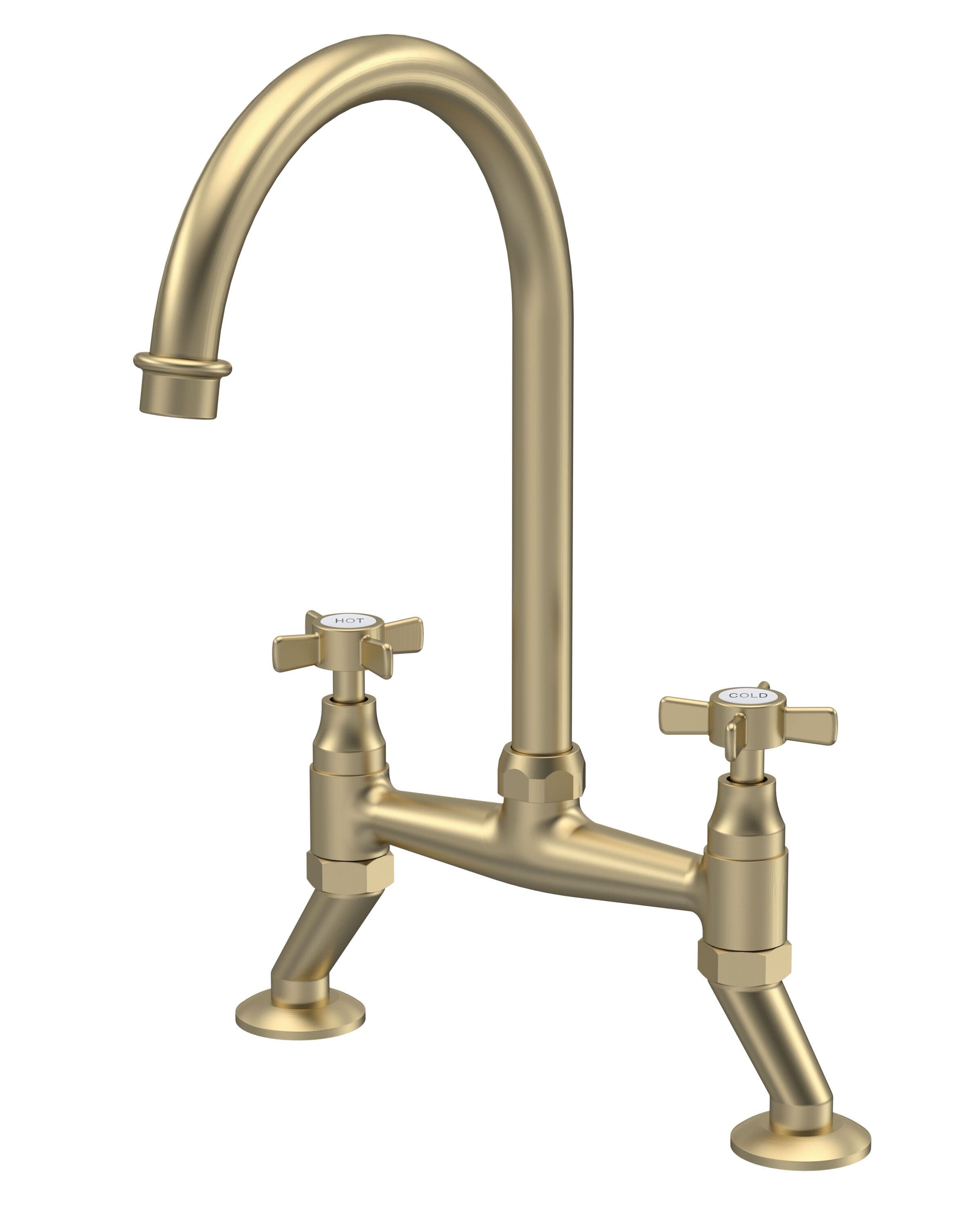 Classic Bridge Mixer Kitchen Tap Crosshead Handles Brushed Brass