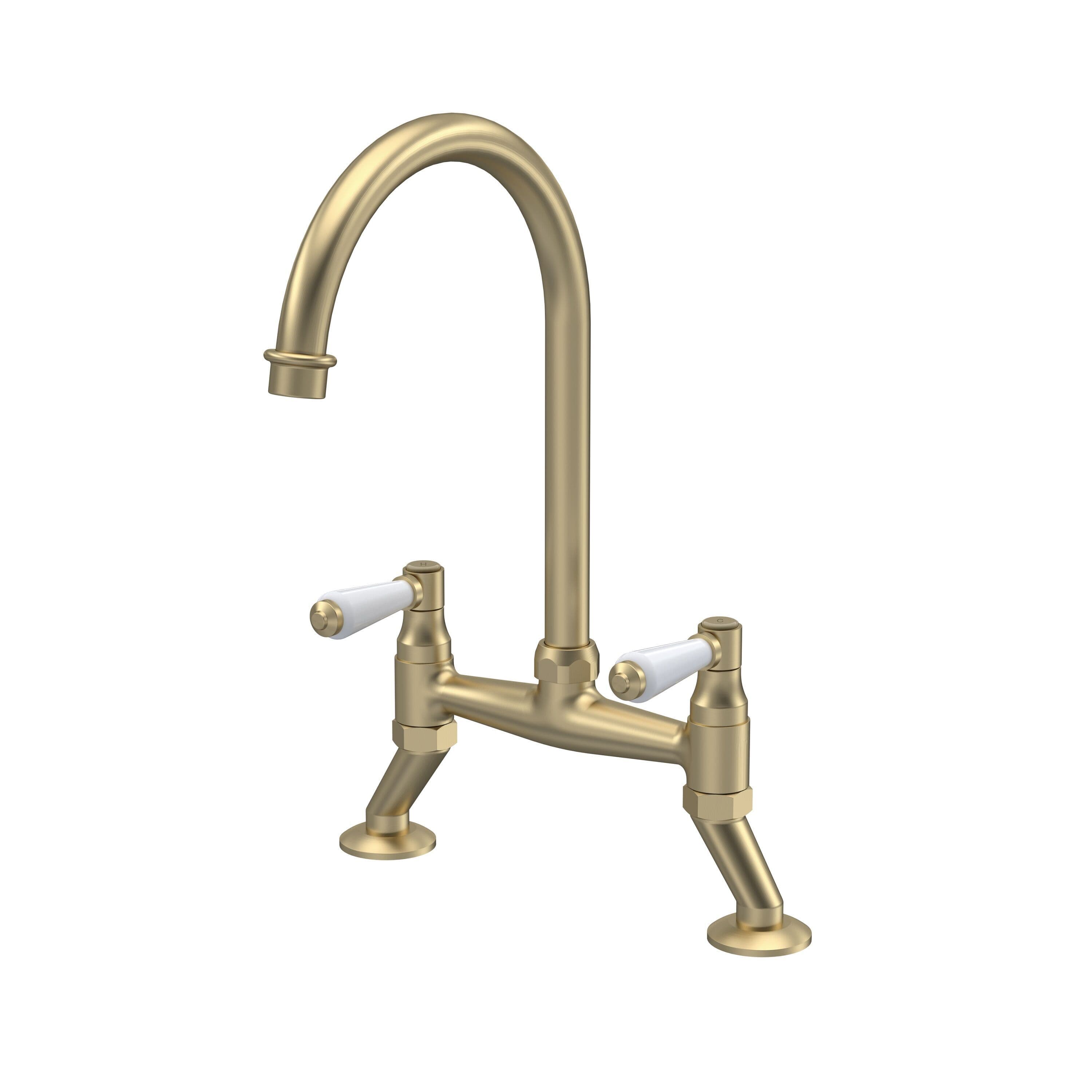 Traditional Bridge Mixer Kitchen Tap Lever Handles Brushed Brass