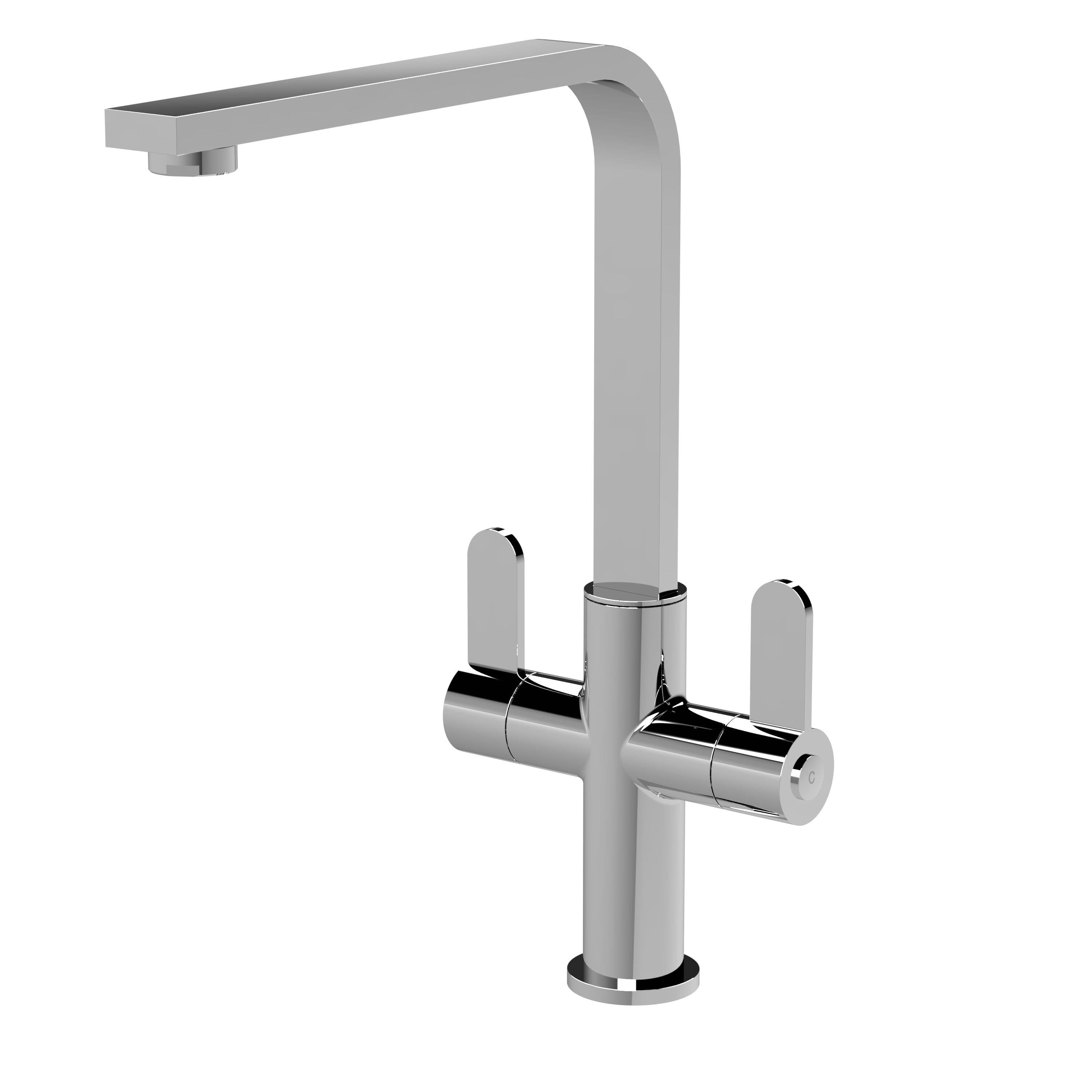 Kitchen Mono Mixer Tap 2 Lever Handles Chrome 302mm