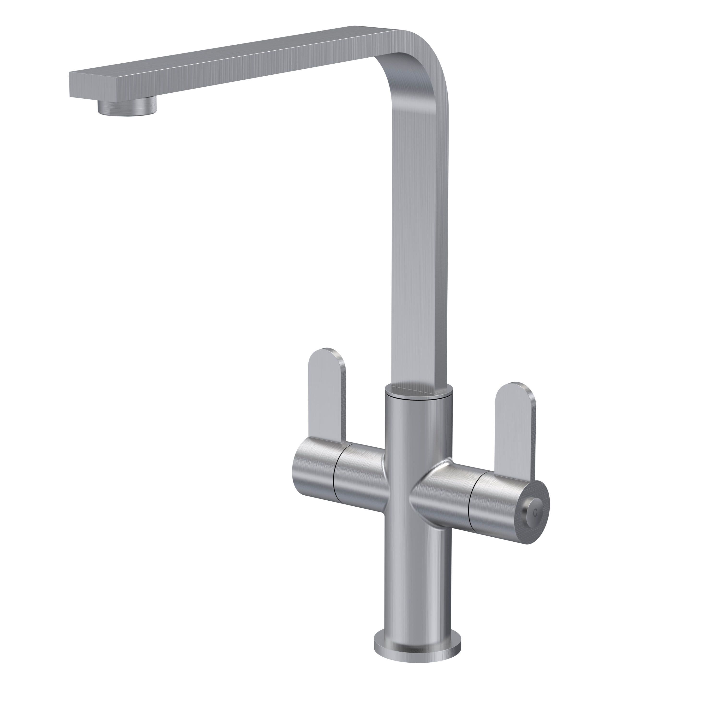 Kitchen Mono Mixer Tap 2 Lever Handles Brushed Nickel 302mm