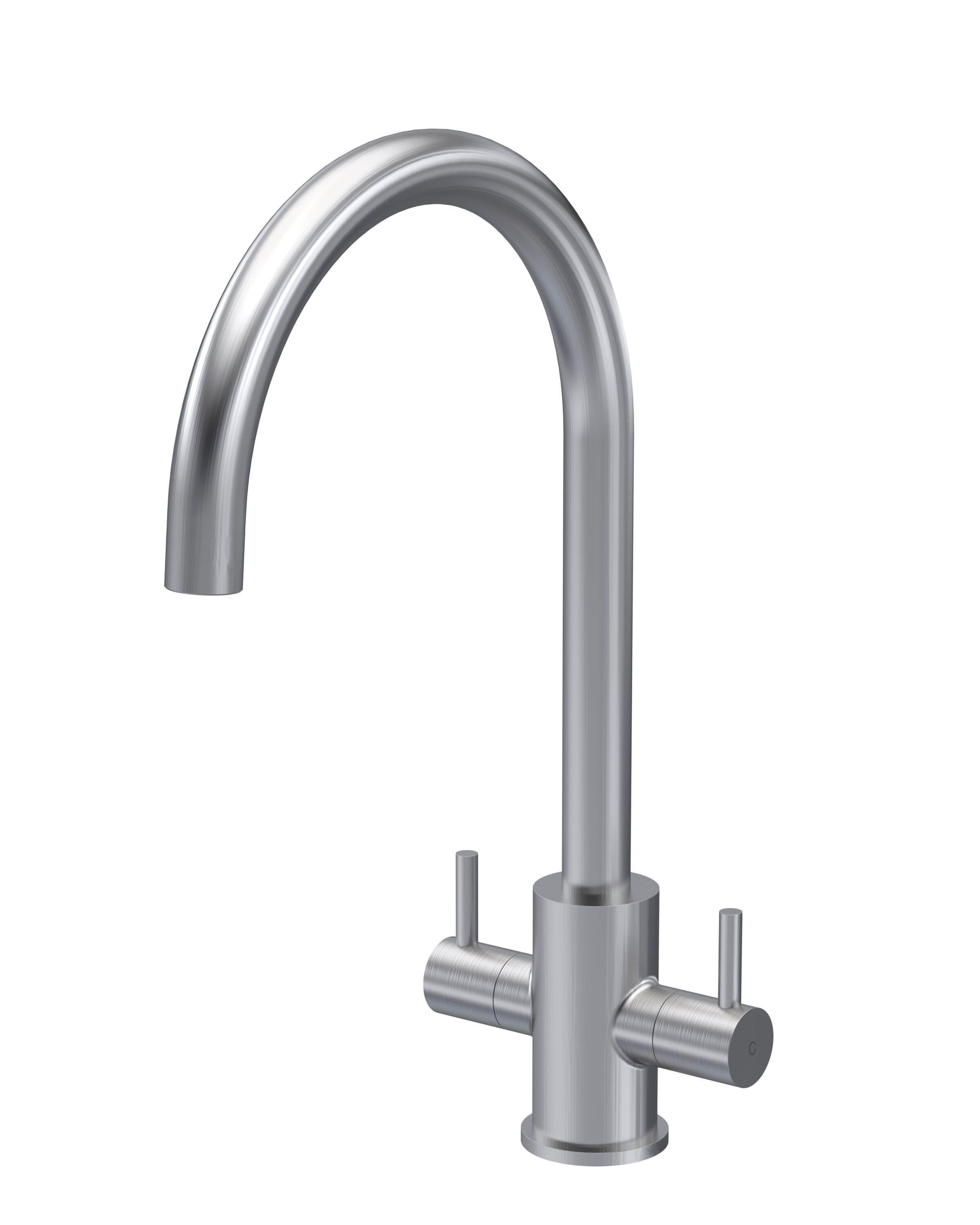 Kitchen Mono Mixer Tap 2 Lever Handles Brushed Nickel 436mm