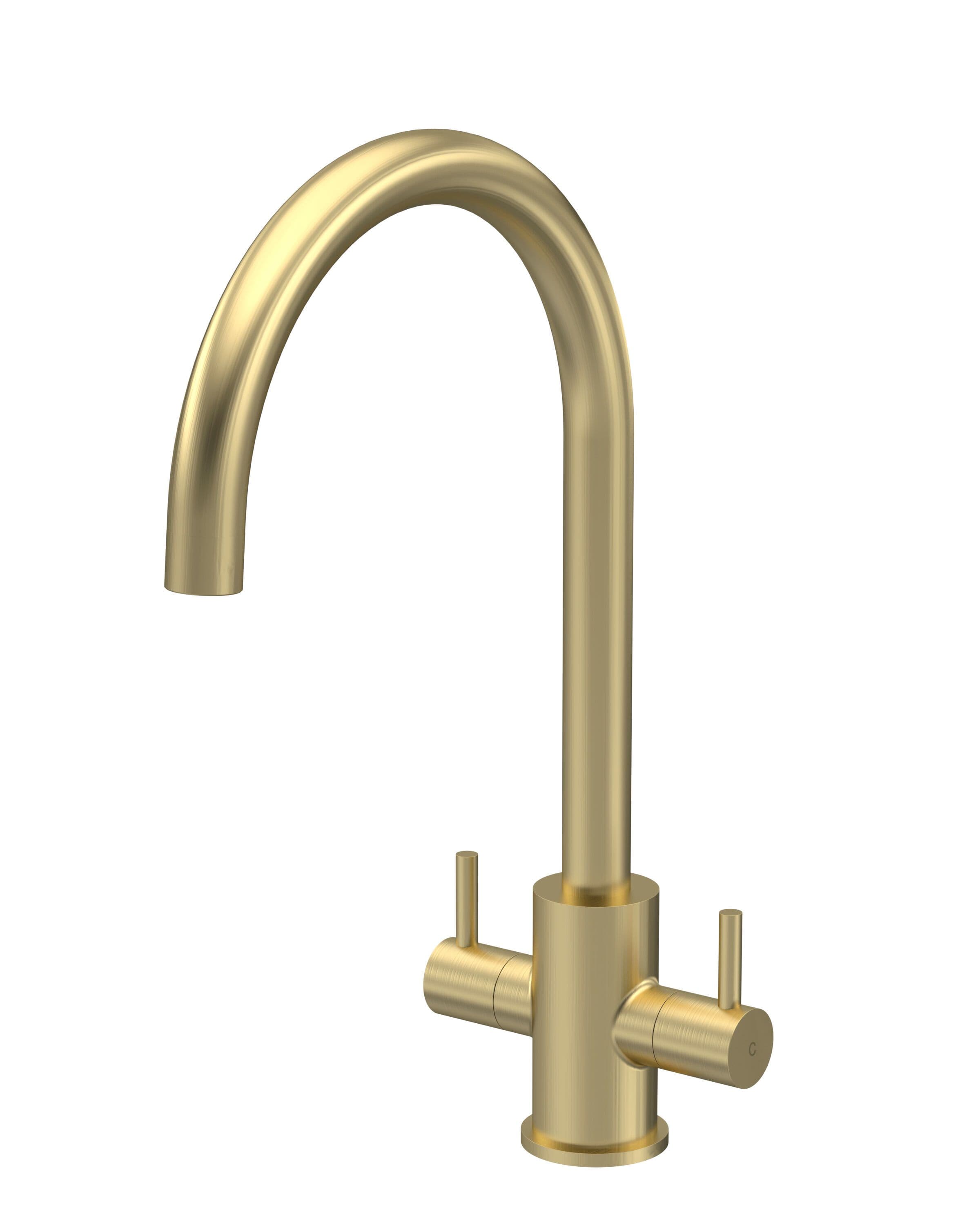 Kitchen Mono Mixer Tap 2 Lever Handles Brushed Brass 436mm