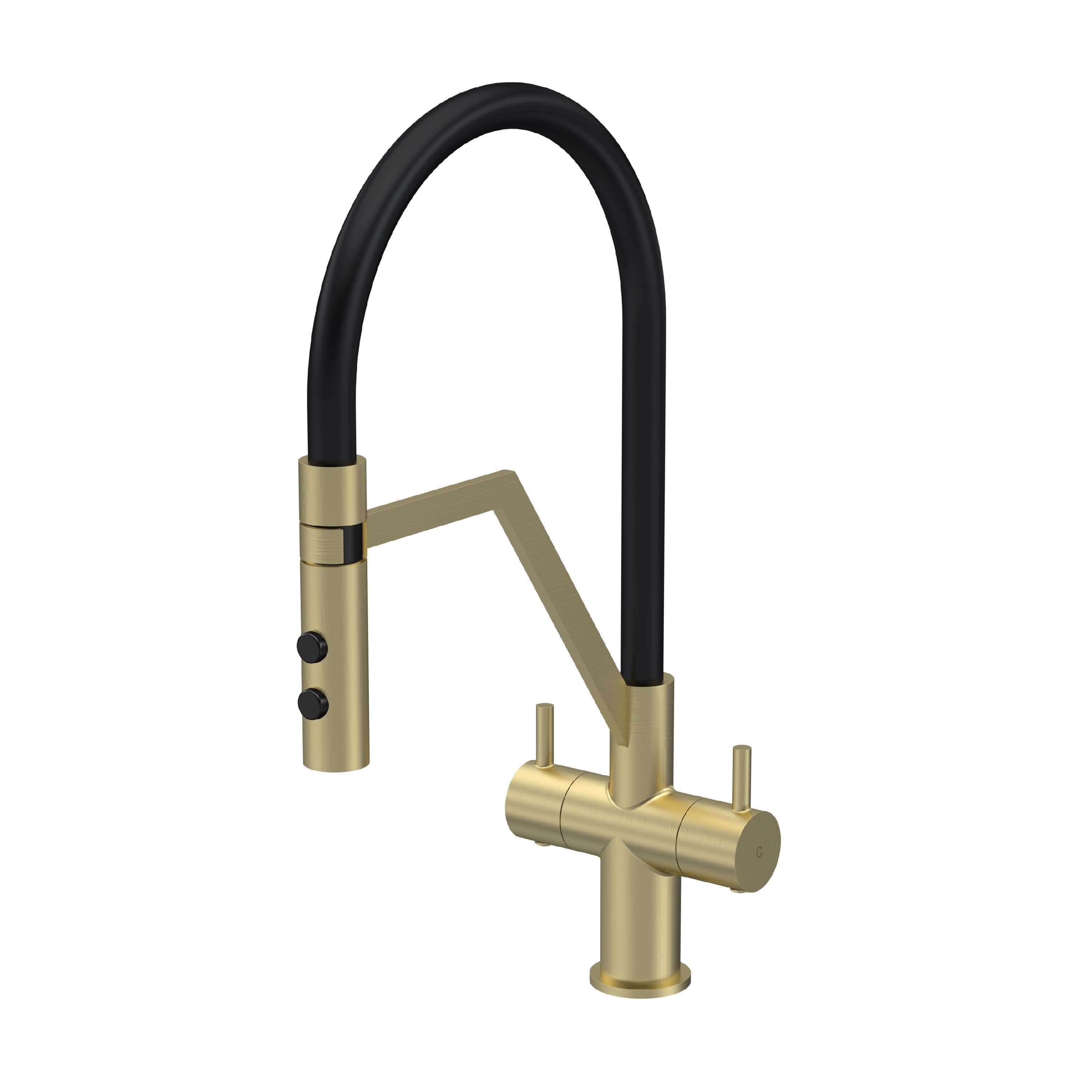 Kitchen Mono Mixer Tap 2 Lever Handles Brushed Brass 436mm