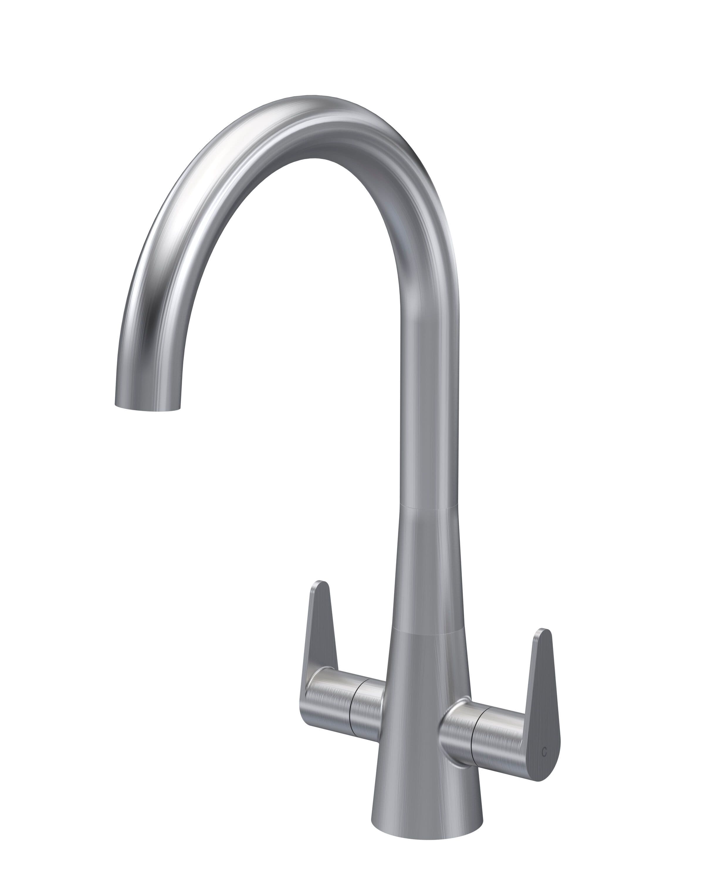 Kitchen Mono Mixer Tap 2 Lever Handles Brushed Nickel 398mm