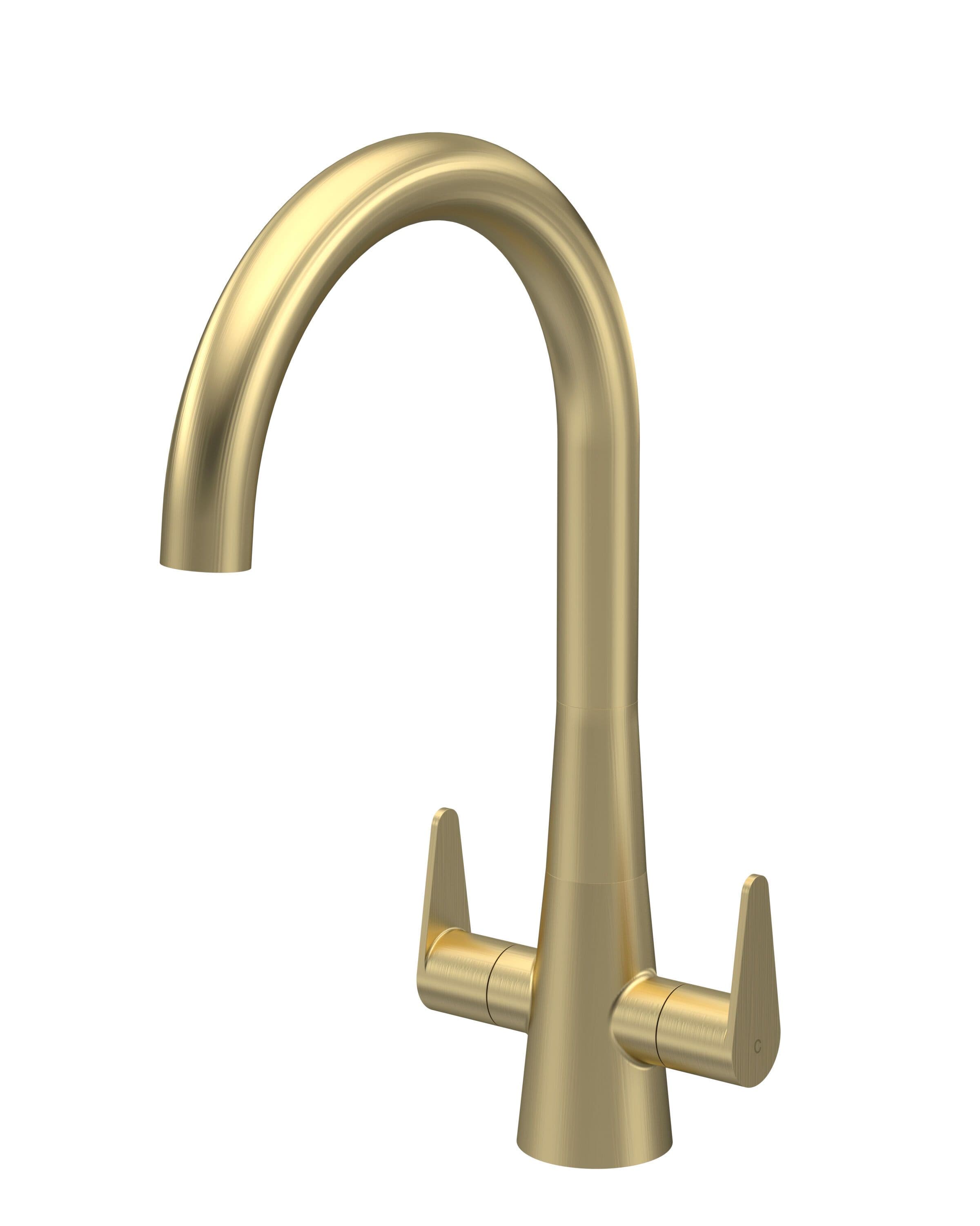 Kitchen Mono Mixer Tap 2 Lever Handles Brushed Brass 398mm