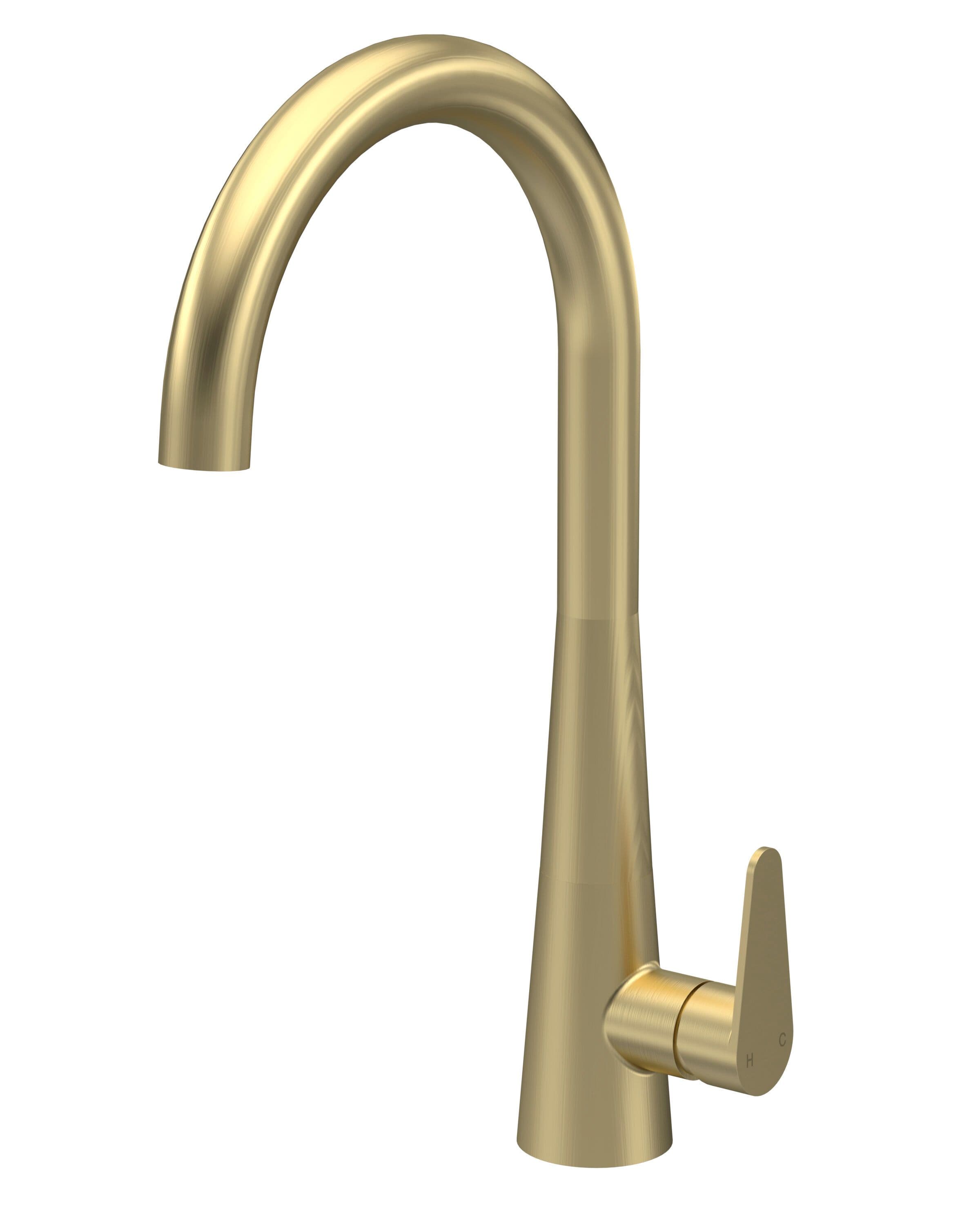 Kitchen Mono Mixer Tap 1 Lever Handle Brushed Brass 398mm