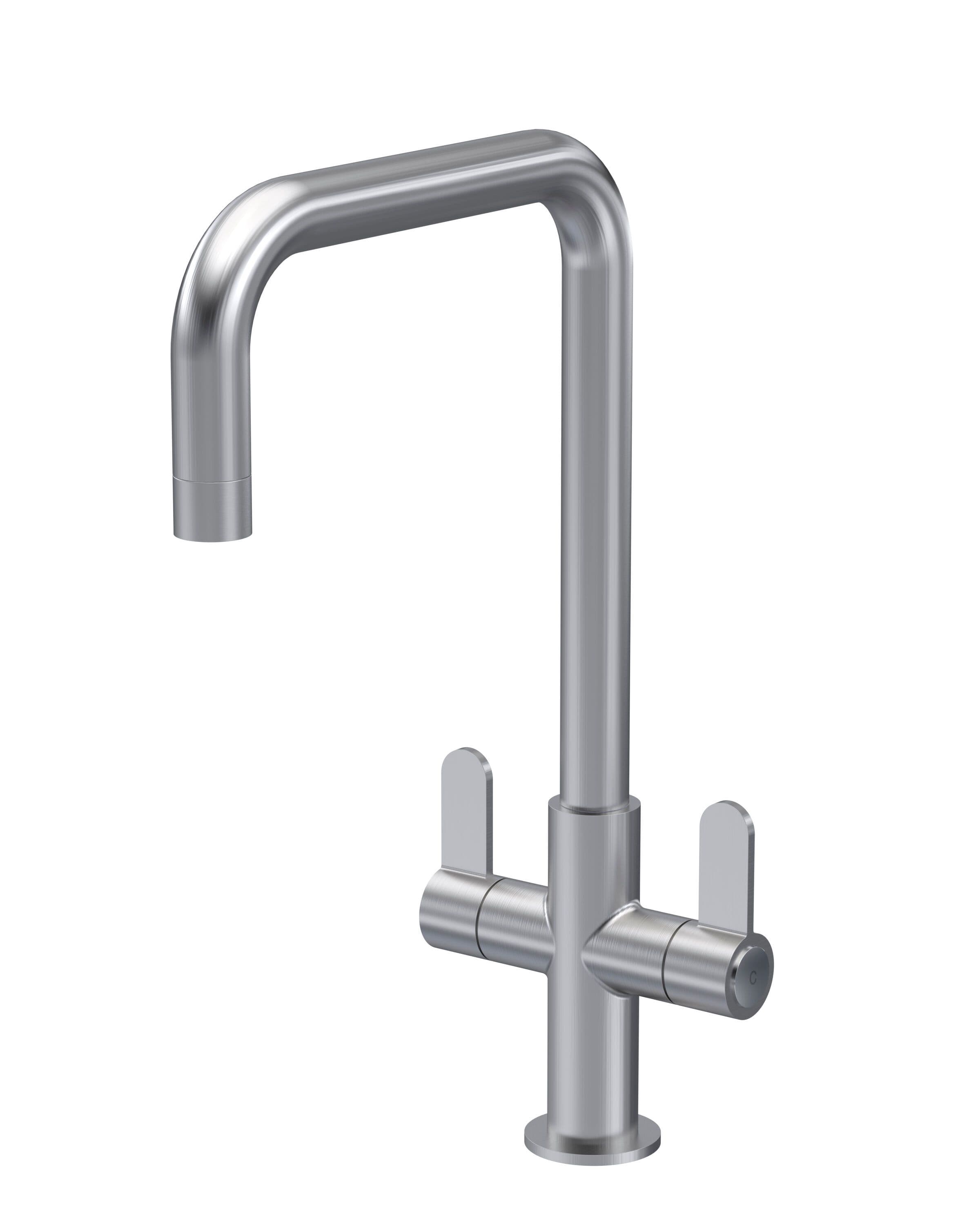 Kitchen Mono Mixer Tap 2 Lever Handles Brushed Nickel 361mm