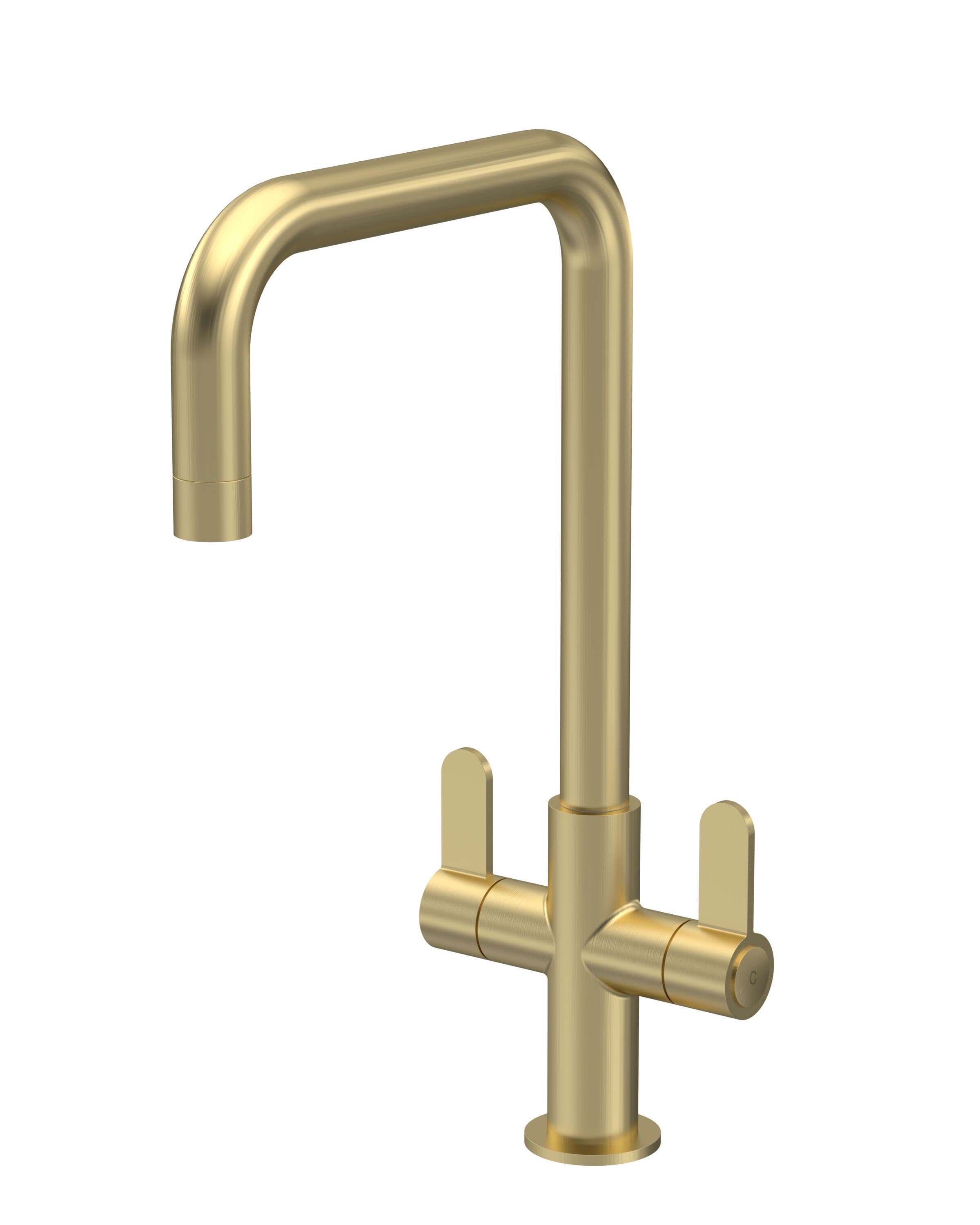 Kitchen Mono Mixer Tap 2 Lever Handles Brushed Brass 361mm