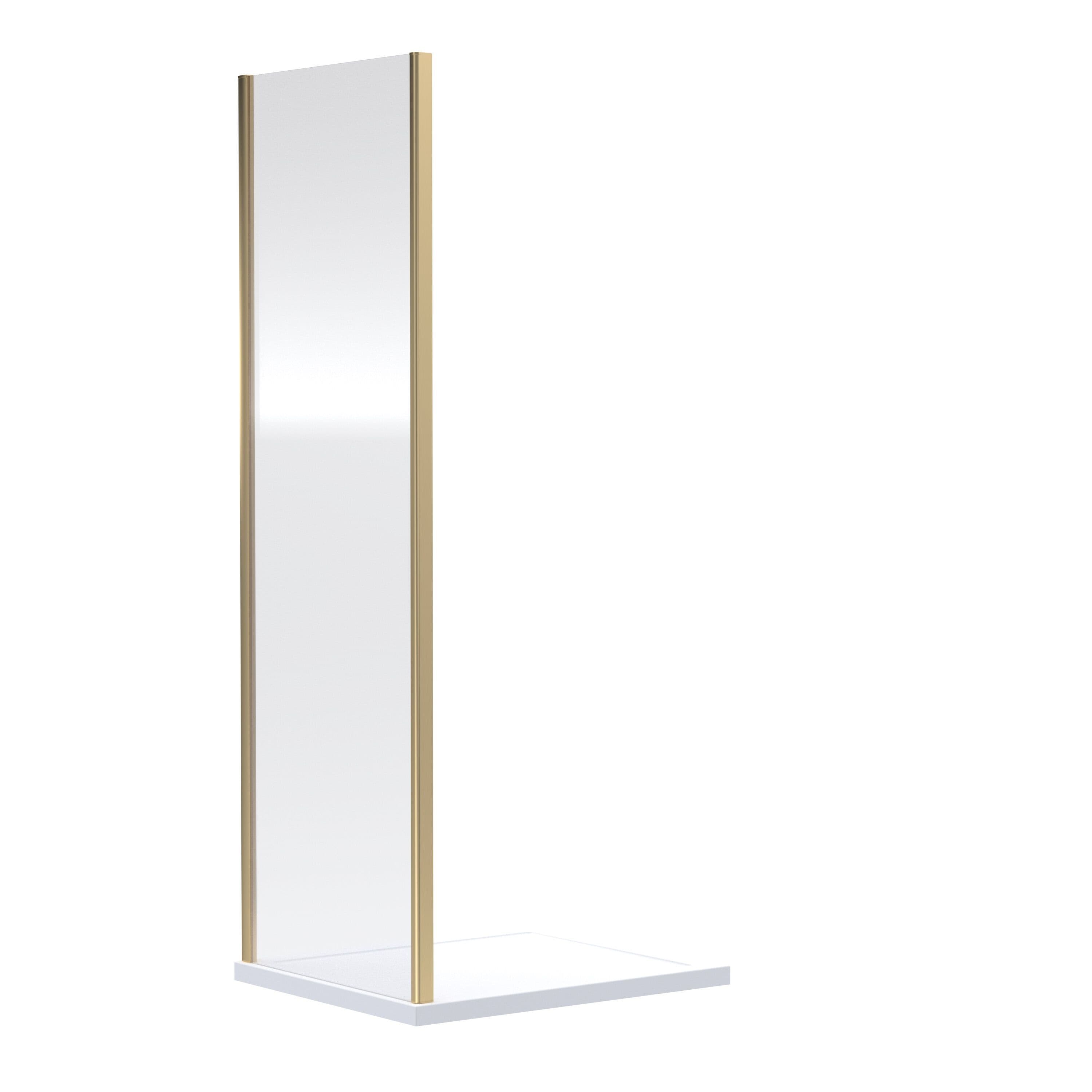 Safety Glass Reversible Shower Side Panel Brushed Brass 6mm 800mm