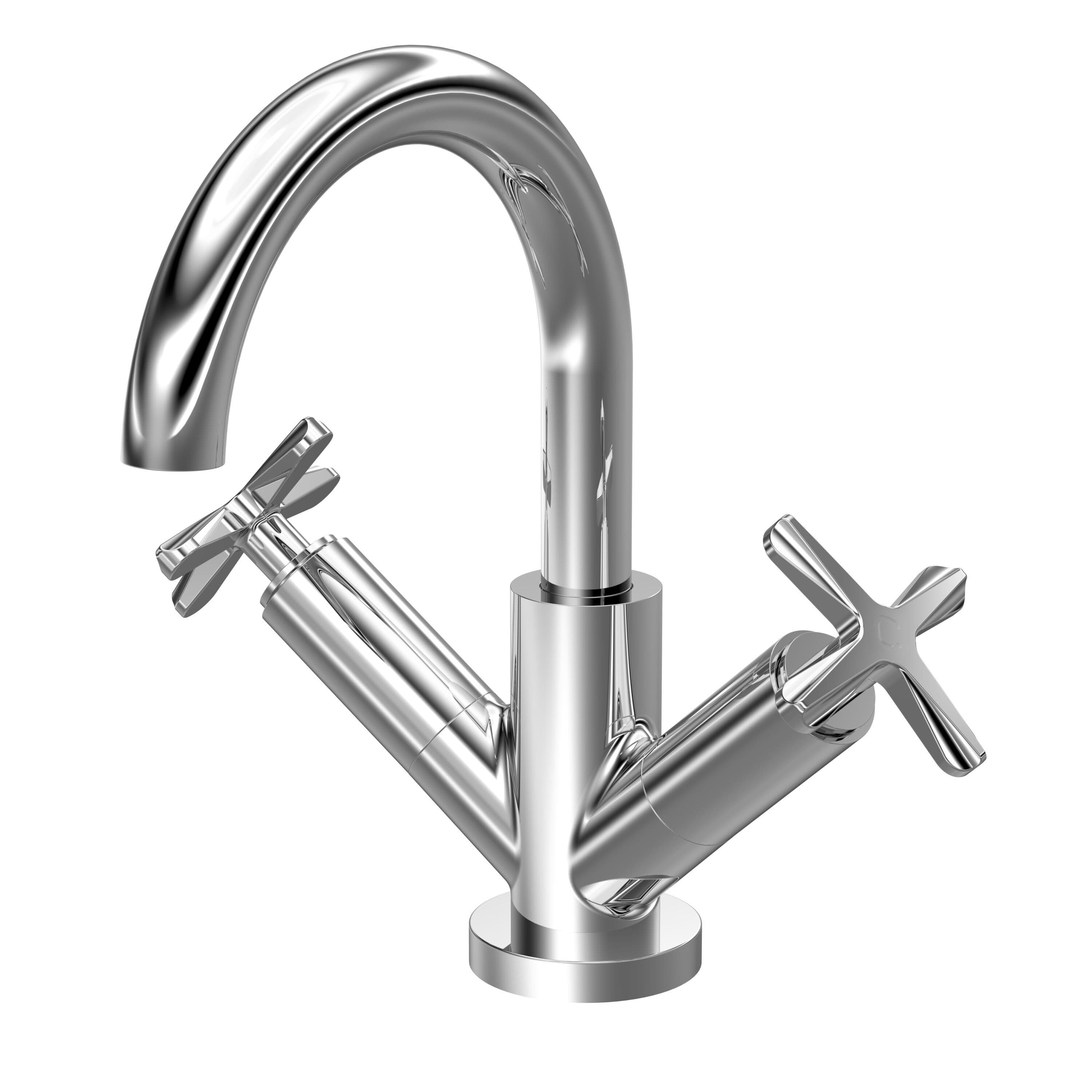 Mono Basin Mixer Crosshead Tap Push Button Waste Chrome