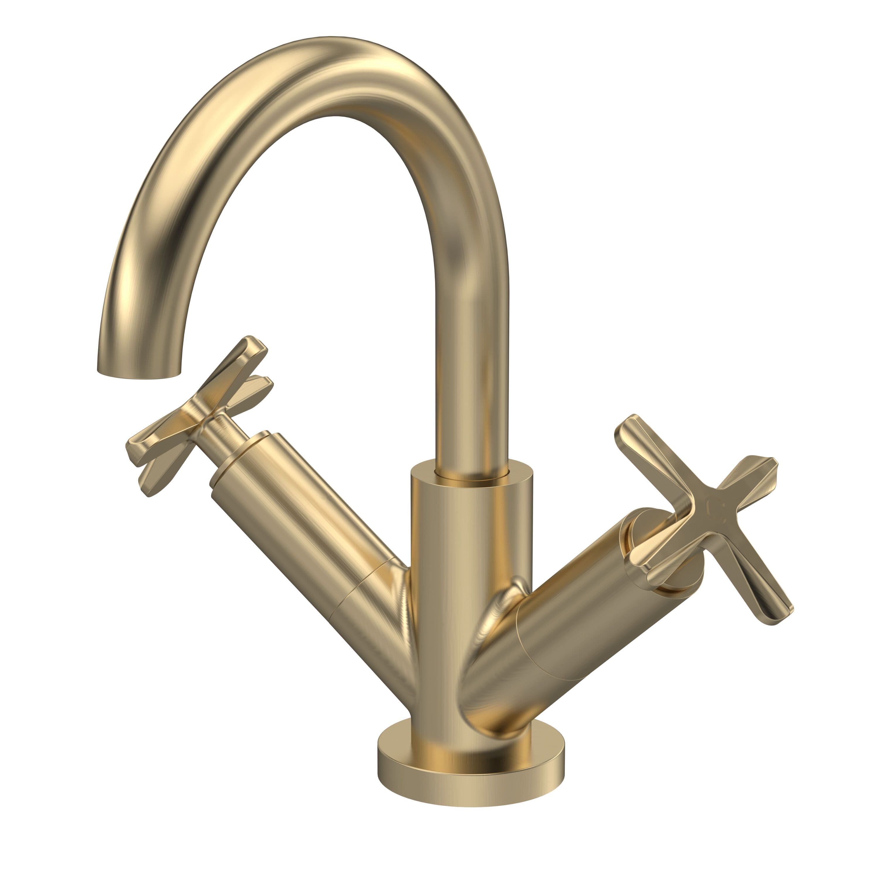 Mono Basin Mixer Crosshead Tap Push Button Waste Brushed Brass