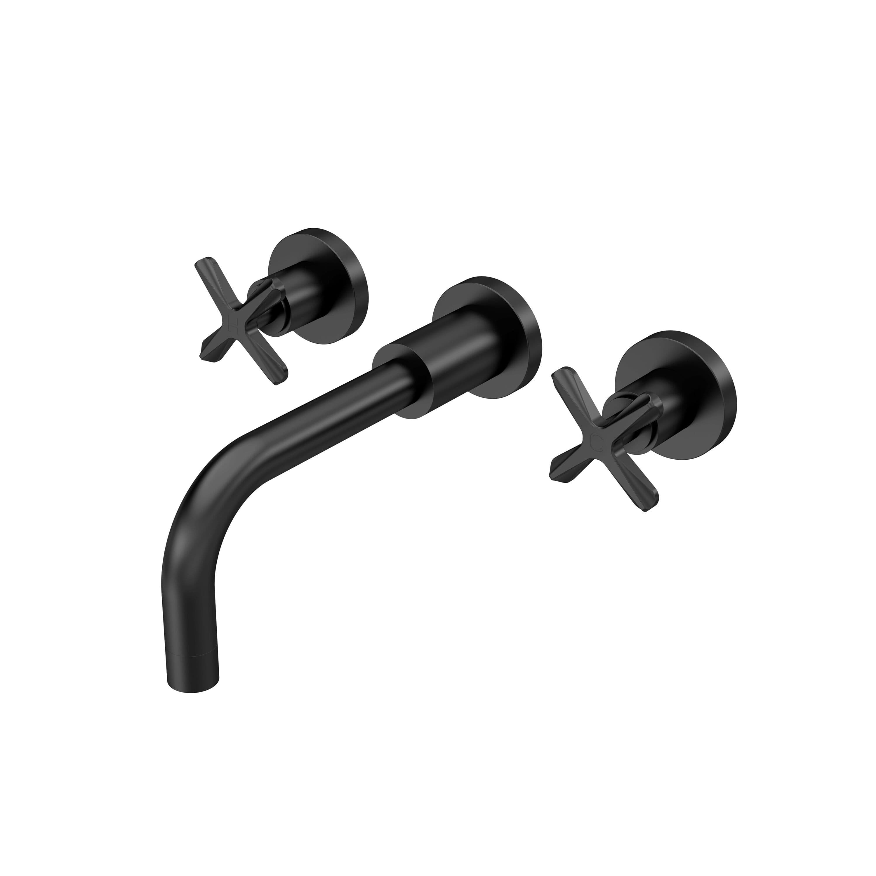 Wall Mount 3 Tap Hole Basin Mixer Tap Crosshead Handles Matt