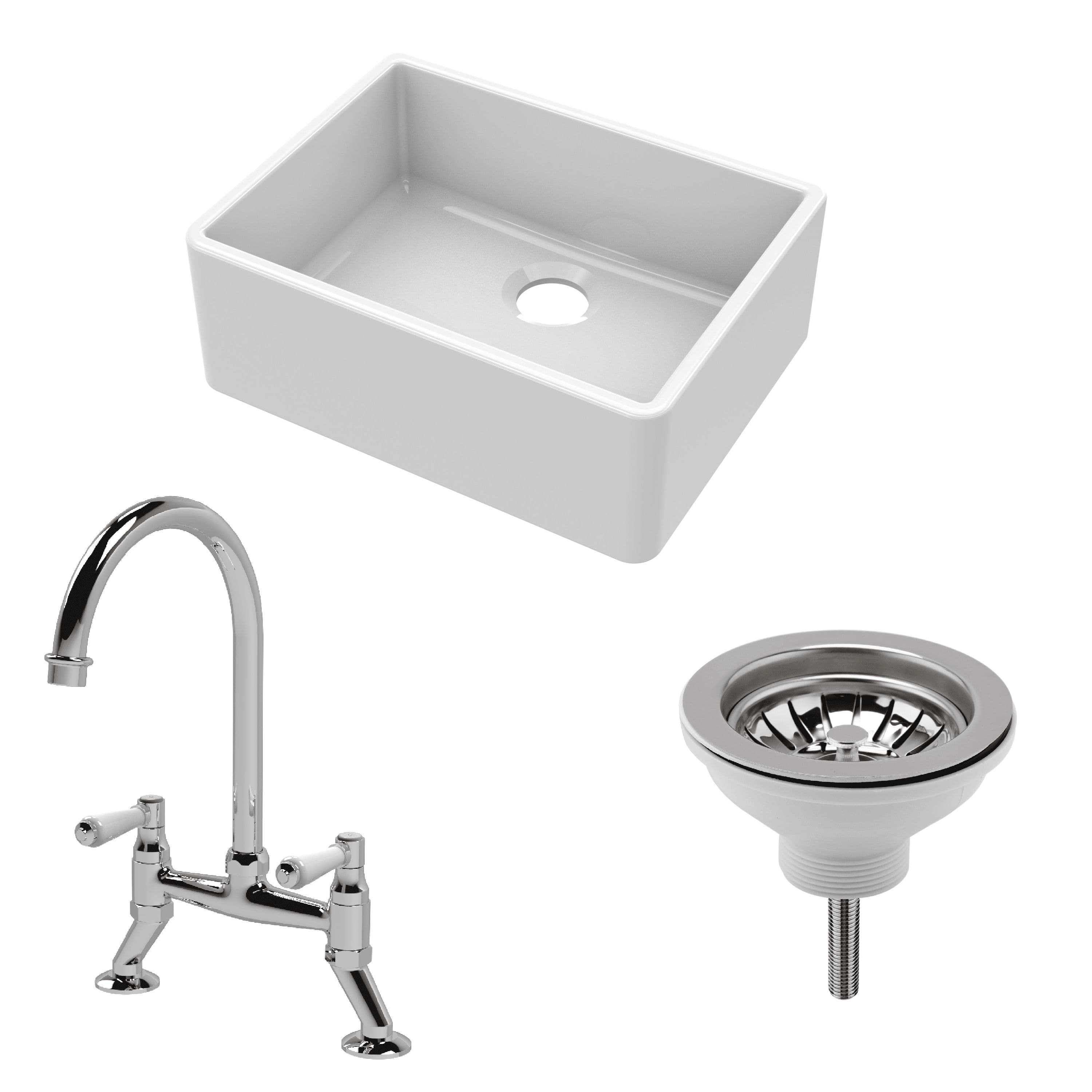 Fireclay 1 Bowl Butler Sink Strainer Waste Mixer Tap 595mm