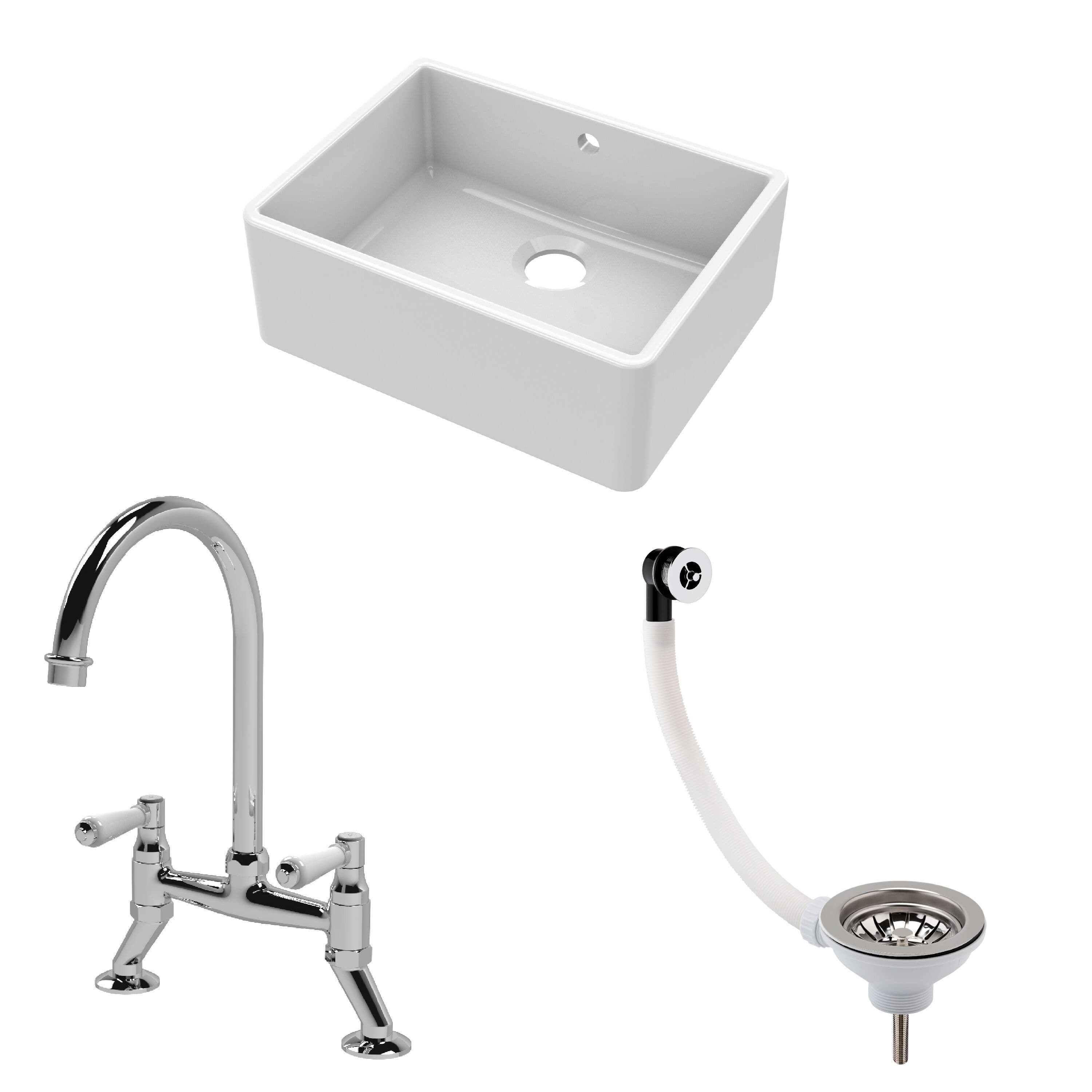 Fireclay 1 Bowl Butler Sink Overflow Waste Mixer Tap 595mm