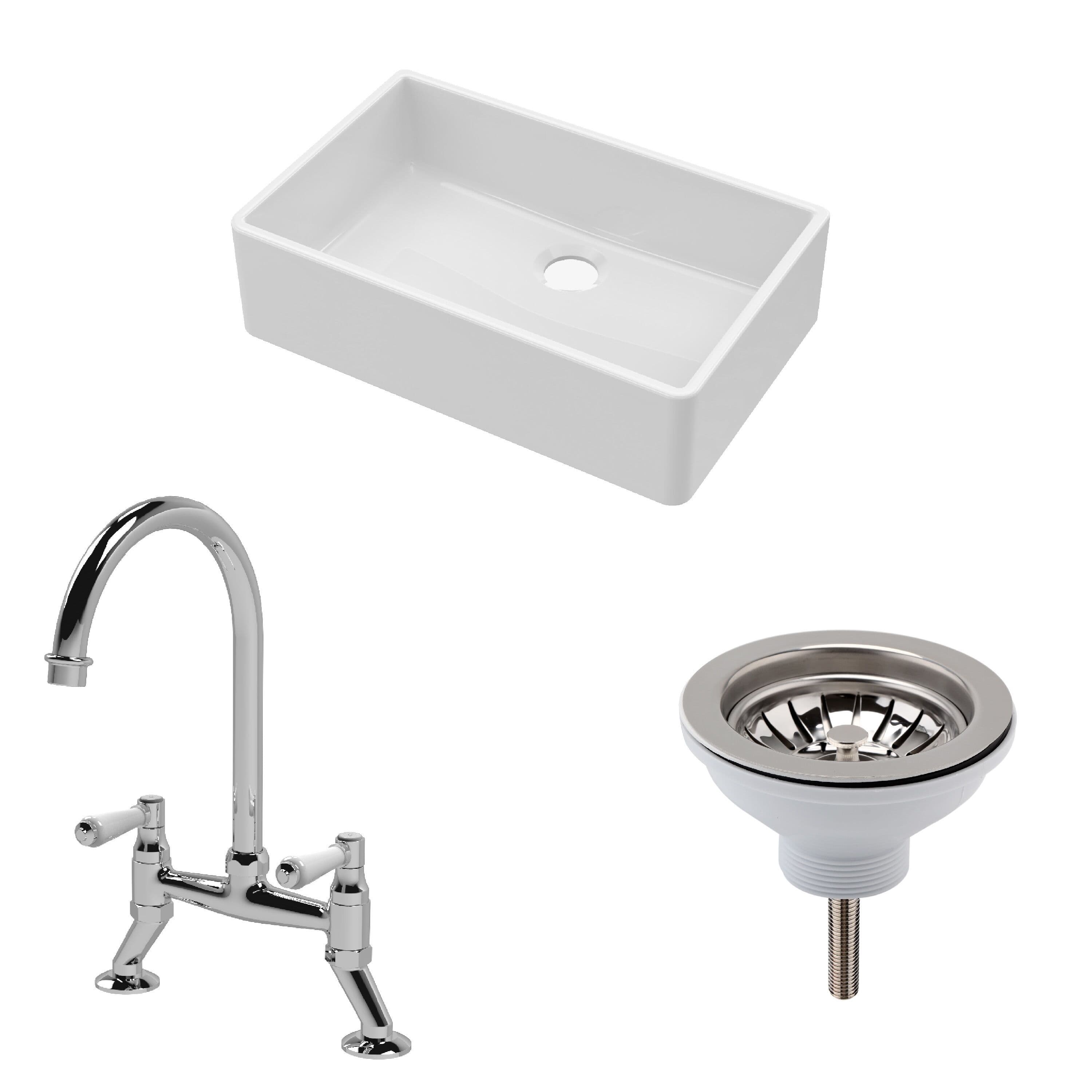 Fireclay 1 Bowl Butler Sink Waste Mixer Tap 795mm