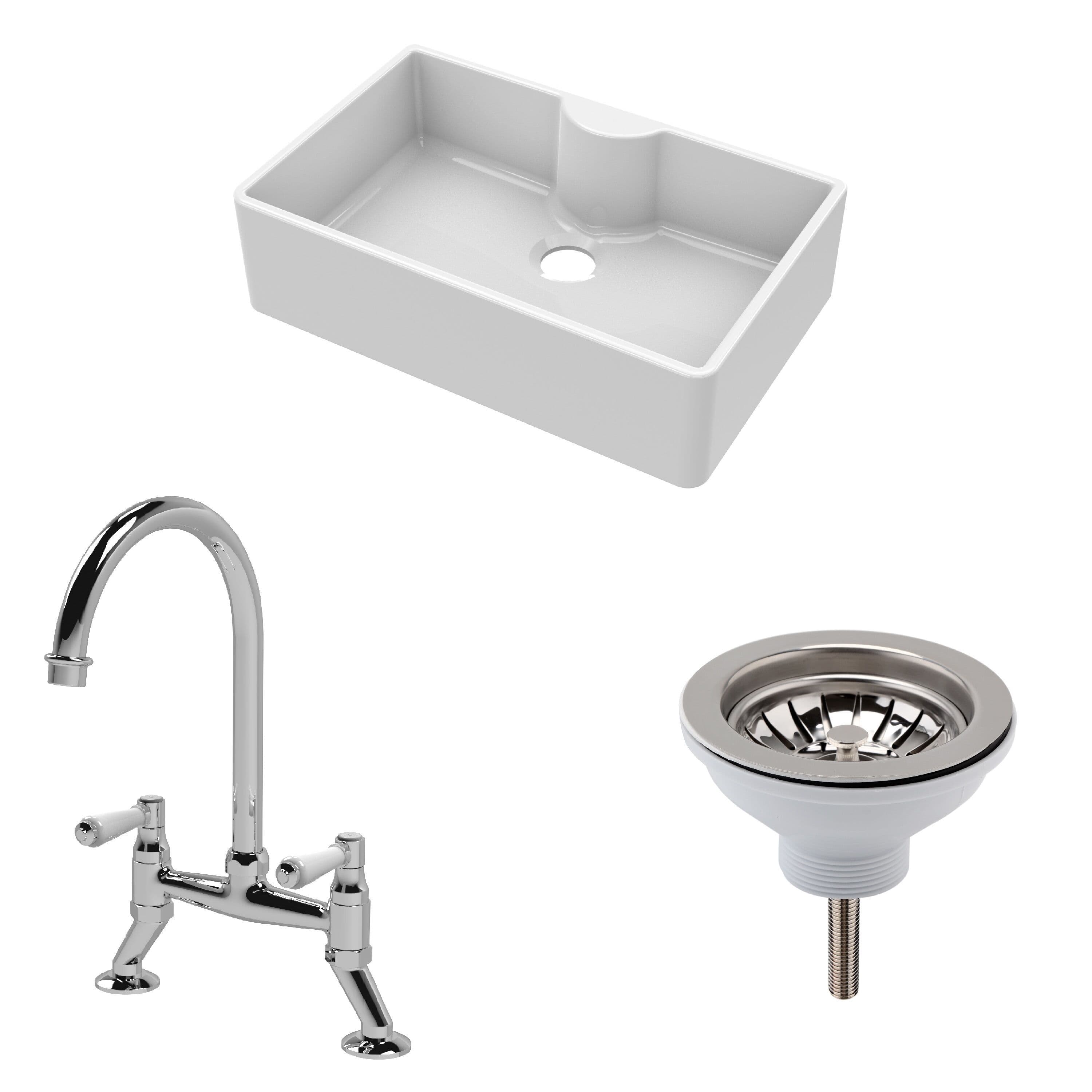 Fireclay 1 Bowl Butler Sink Tap Ledge Waste Mixer Tap 795mm