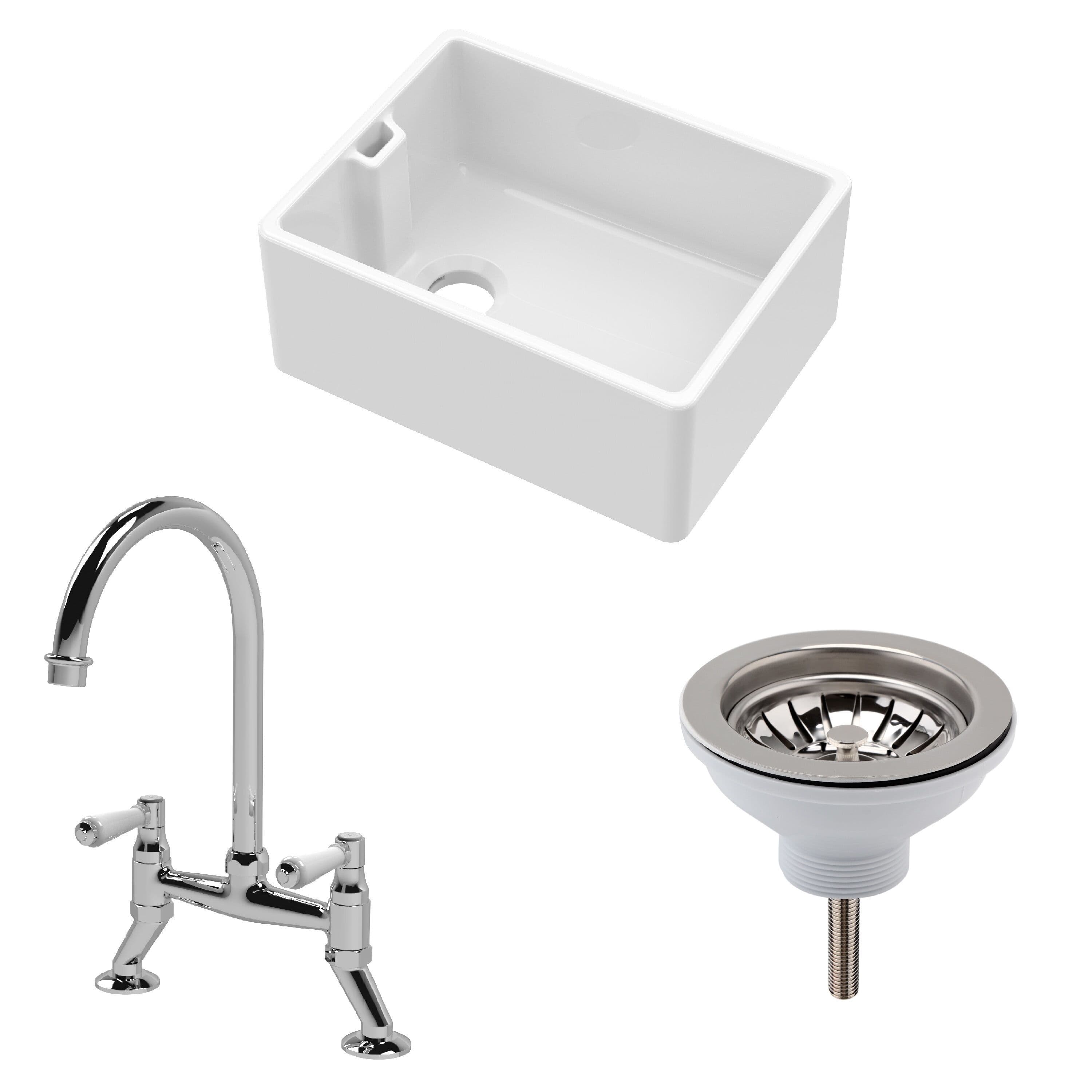 Fireclay 1 Bowl Belfast Sink Strainer Waste Mixer Tap 595mm