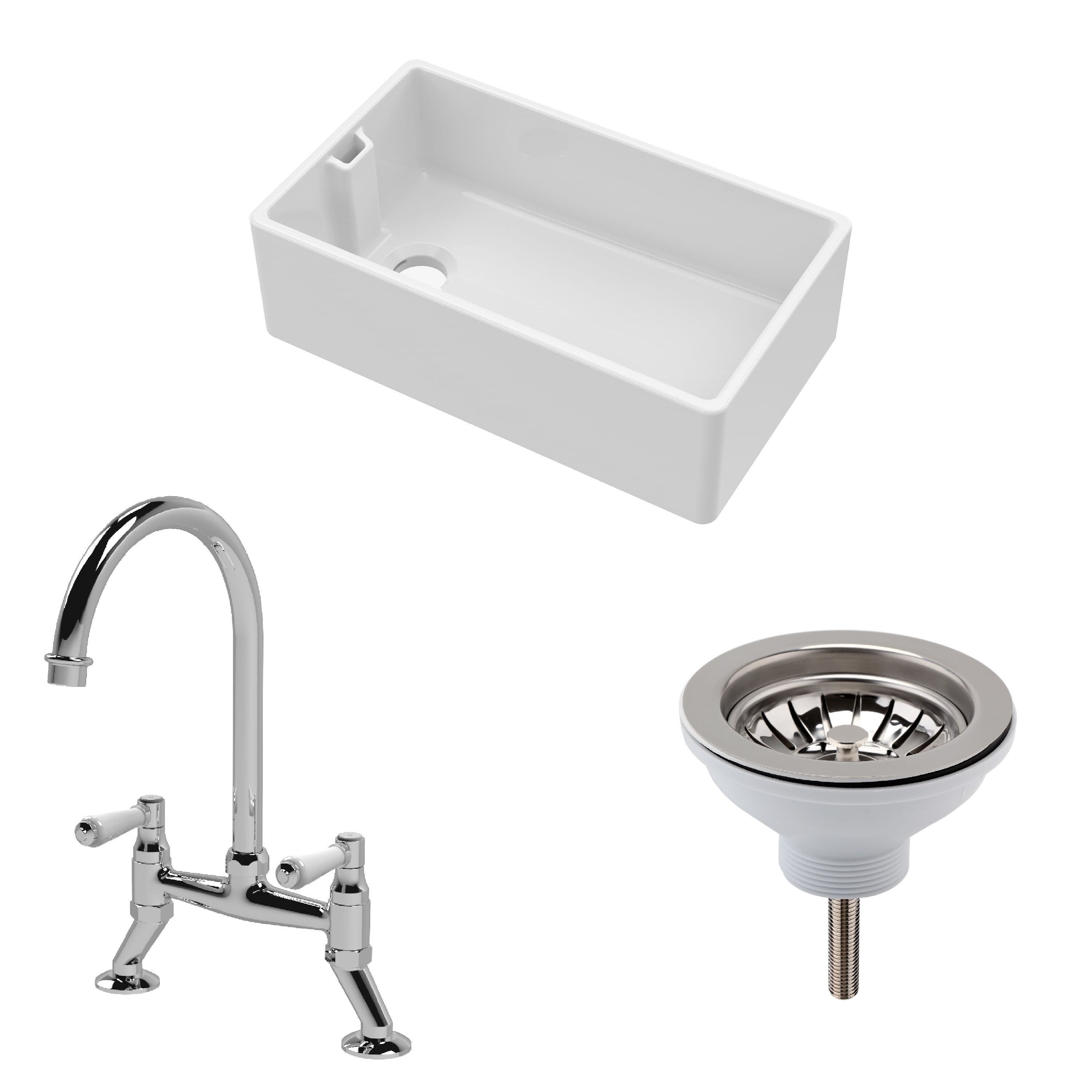 1 Bowl Belfast Sink Strainer Waste Tap Chrome 795mm