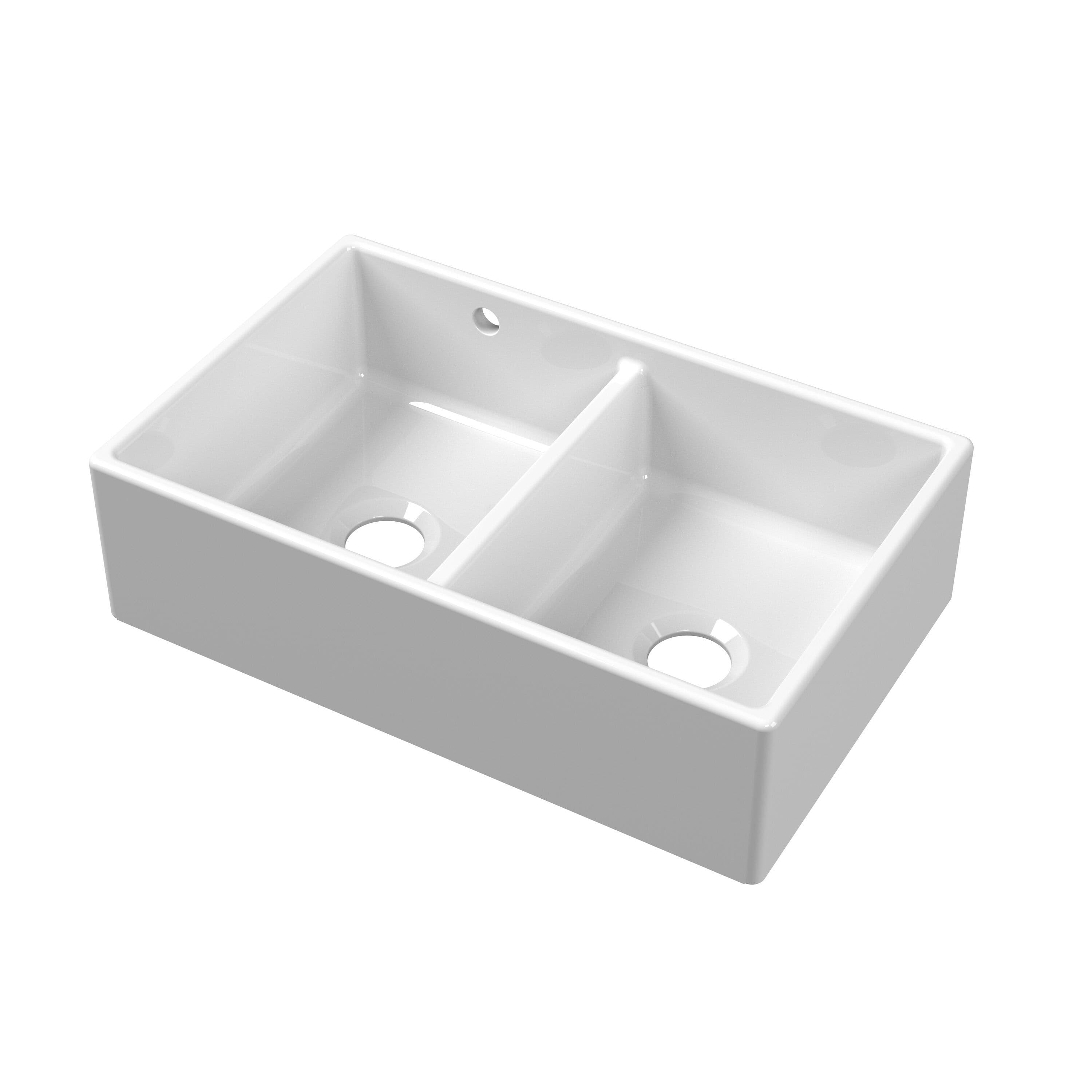 Fireclay 2 Bowl Butler Sink Stepped Weir 1 Overflow 795x500mm
