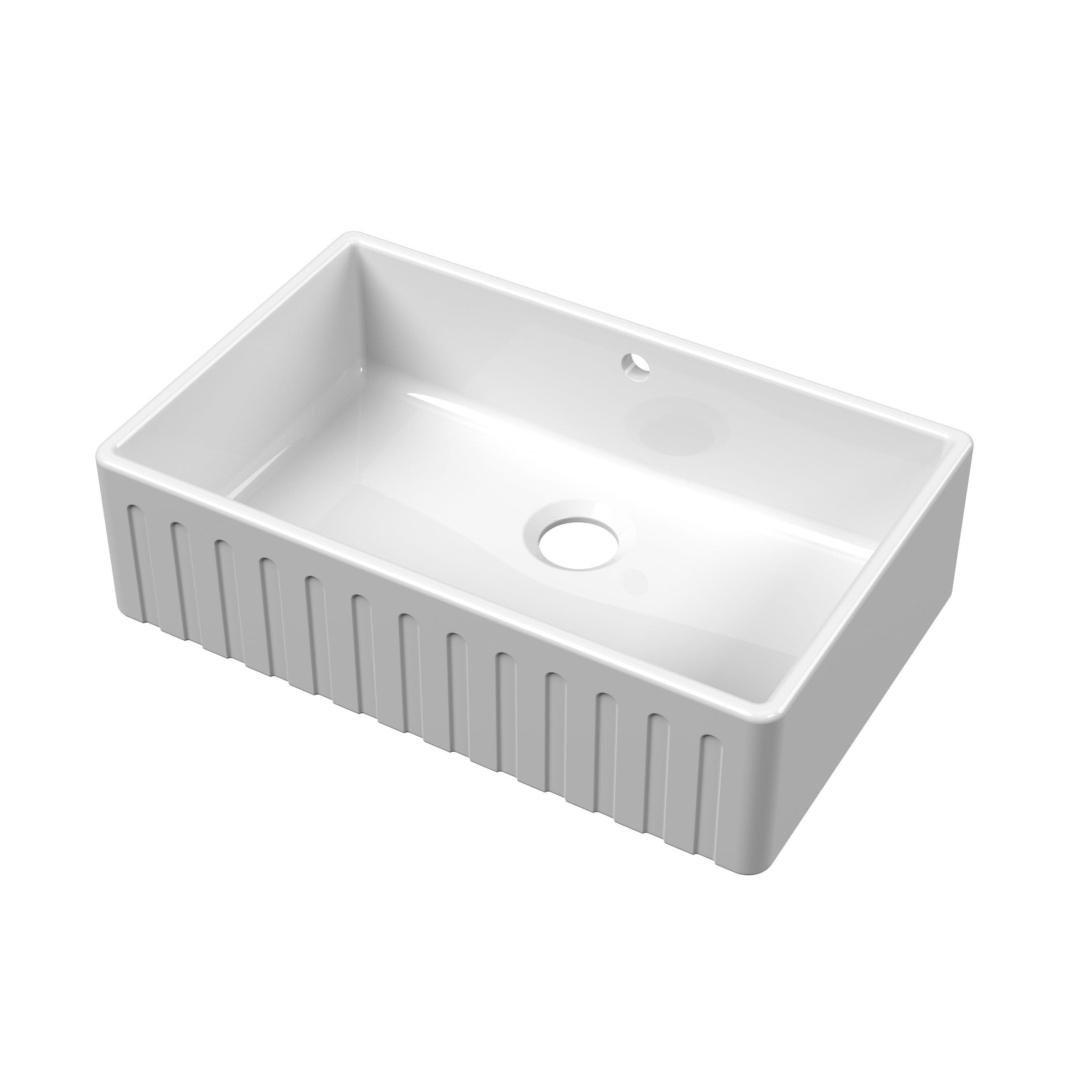 Fireclay Kitchen 1 Bowl Fluted Front Butler Sink Overflow