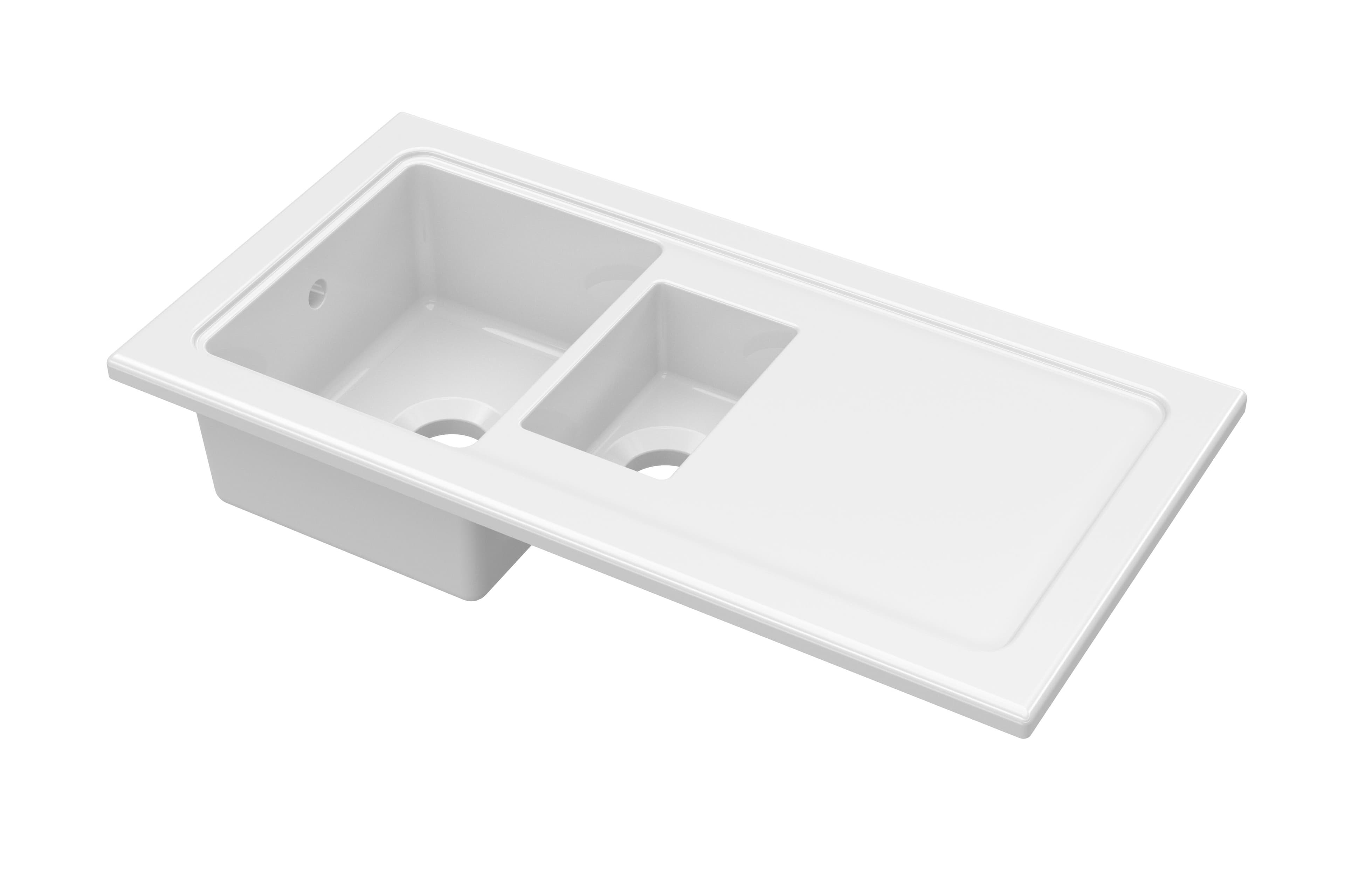 Fireclay Ceramic 1.5 Bowl Kitchen Sink Plain Drainer 1010mm