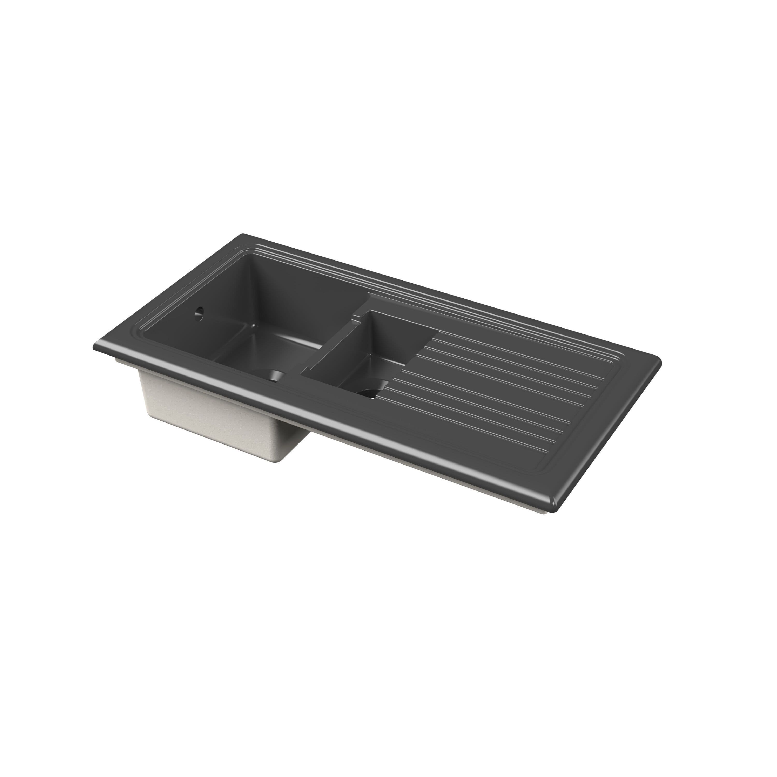 Fireclay 1.5 Bowl Kitchen Sink Grooved Drainer Soft 1010mm