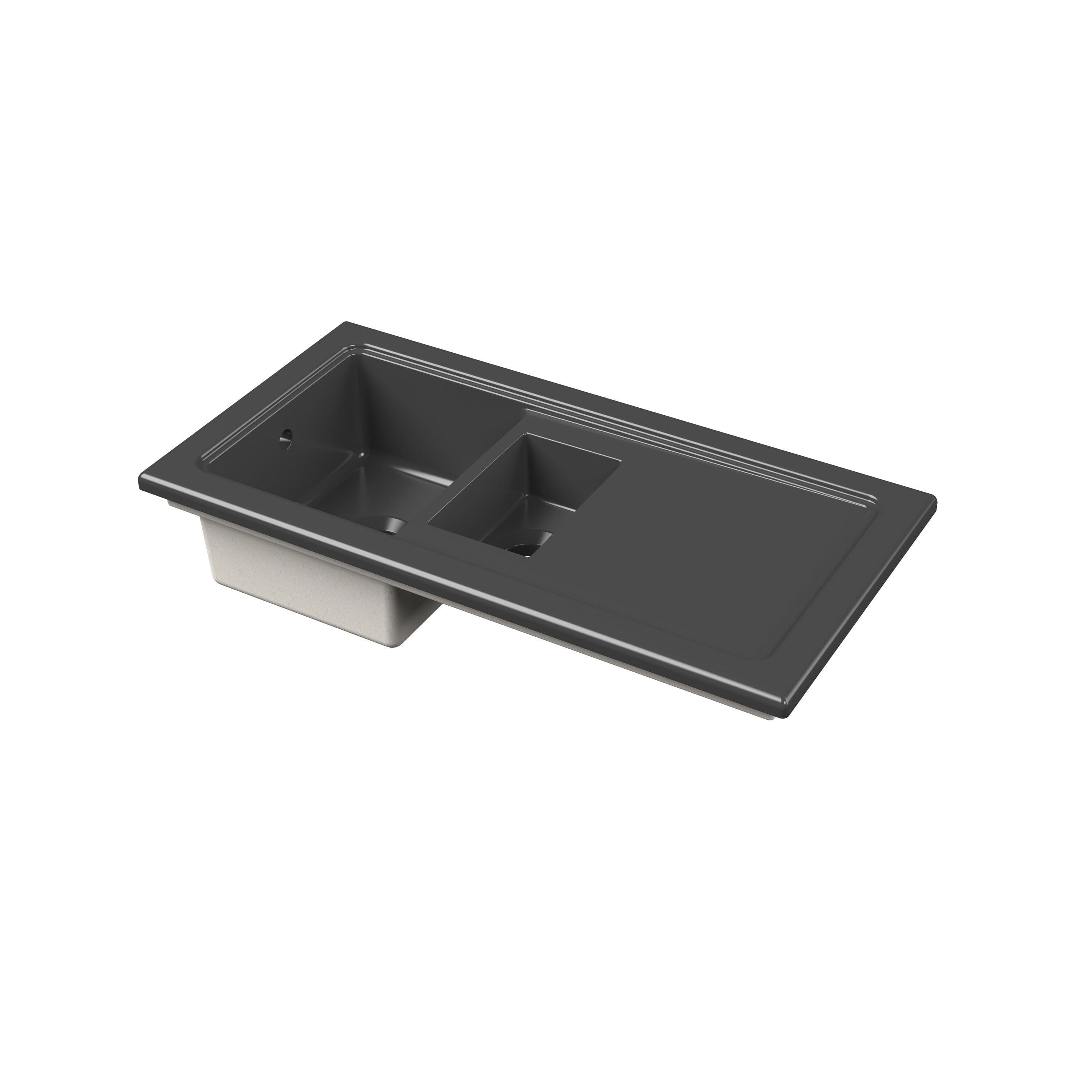 Fireclay Ceramic 1.5 Bowl Kitchen Sink Drainer Soft 1010mm