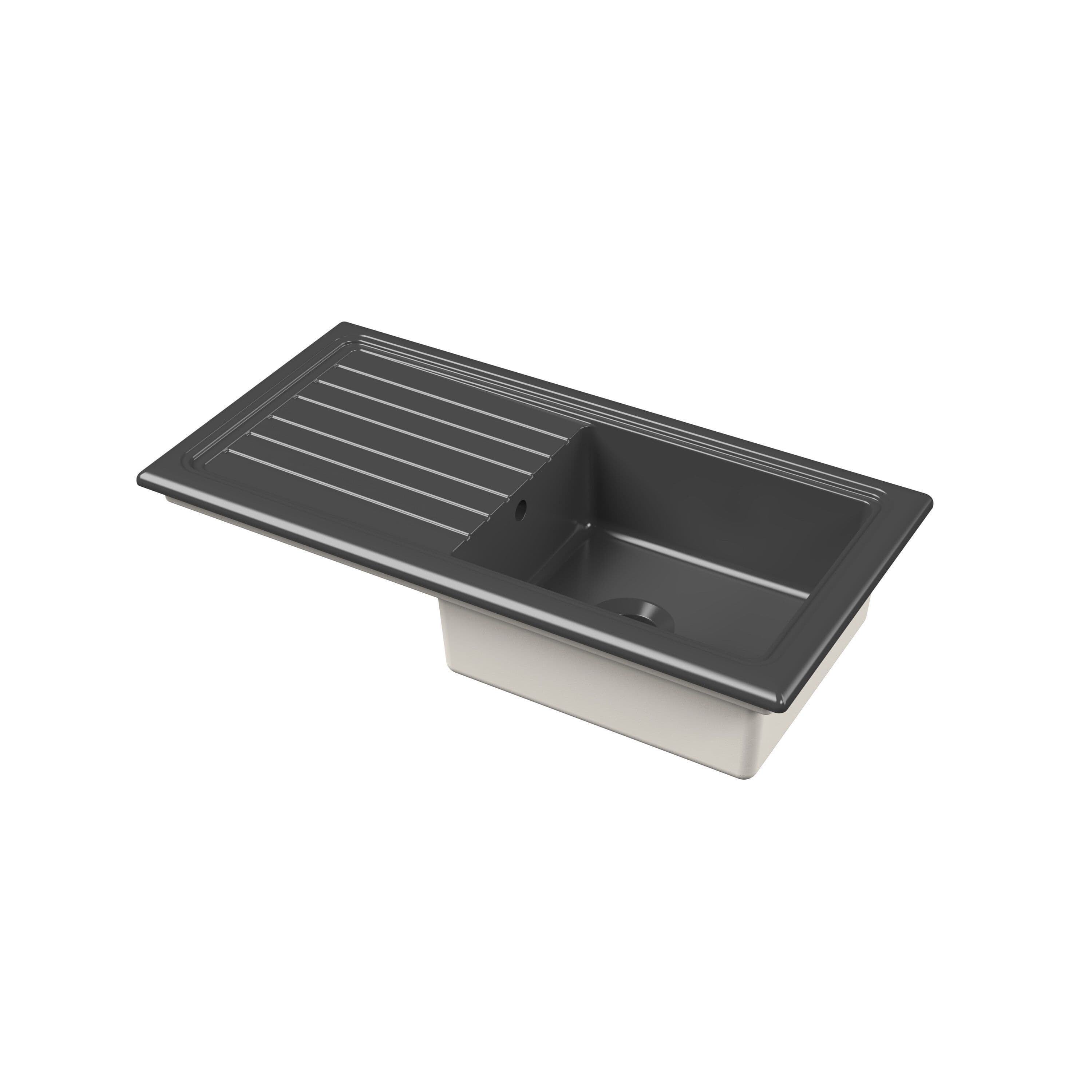 Fireclay Single Bowl Kitchen Sink Grooved Drainer Soft 1010mm