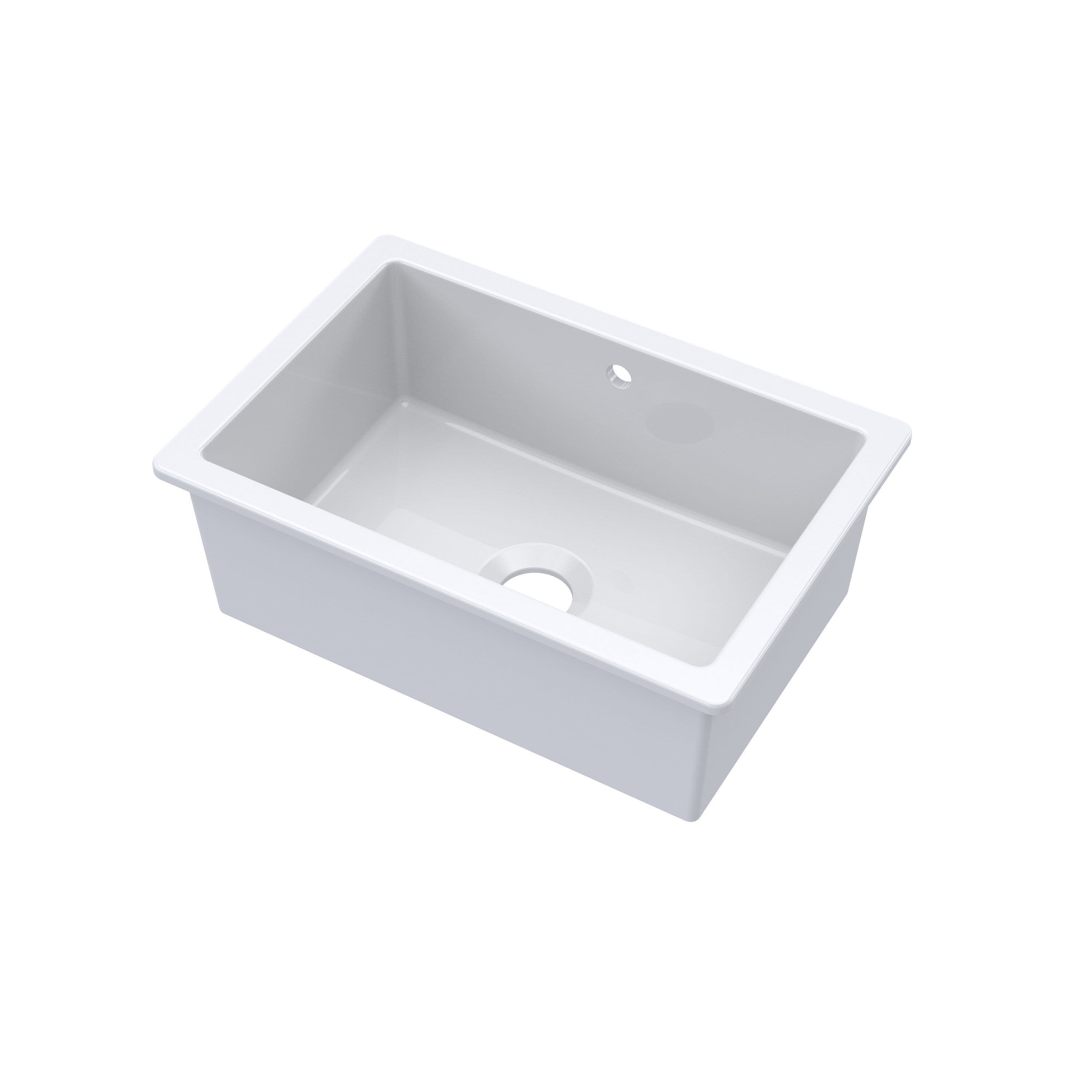 Fireclay 1 Bowl Undermount Kitchen SinkOverflow 711mm