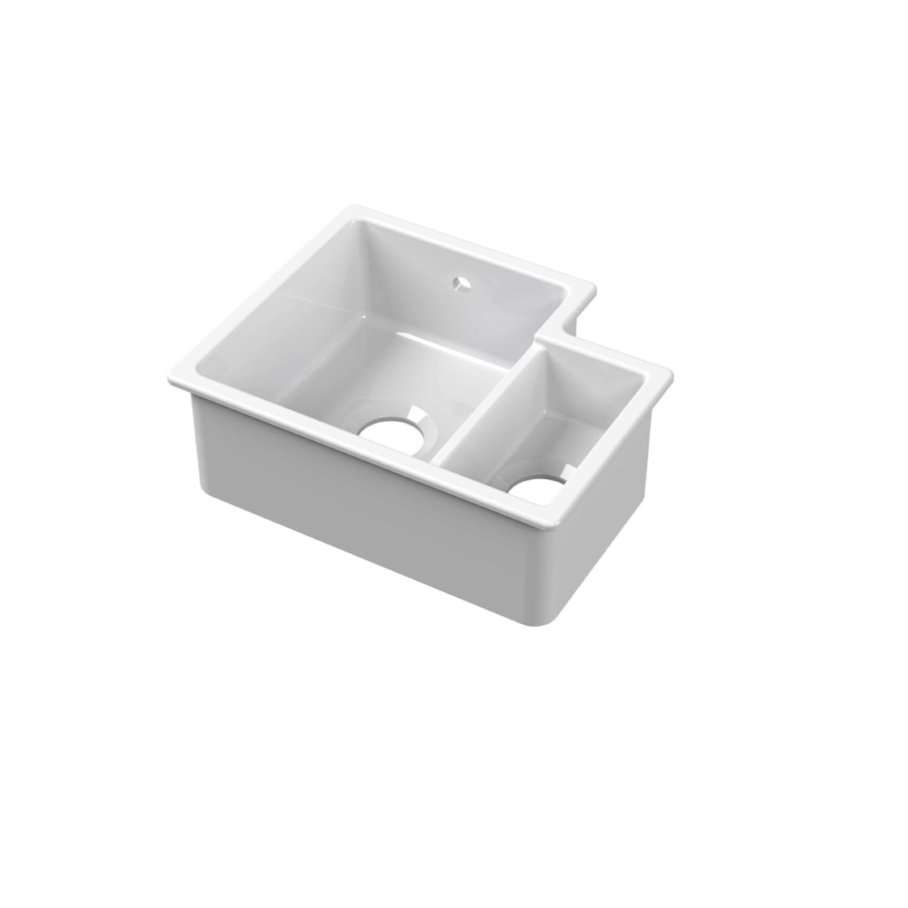 Fireclay 1.5 Bowl Left Hand Undermount Kitchen Sink 457mm